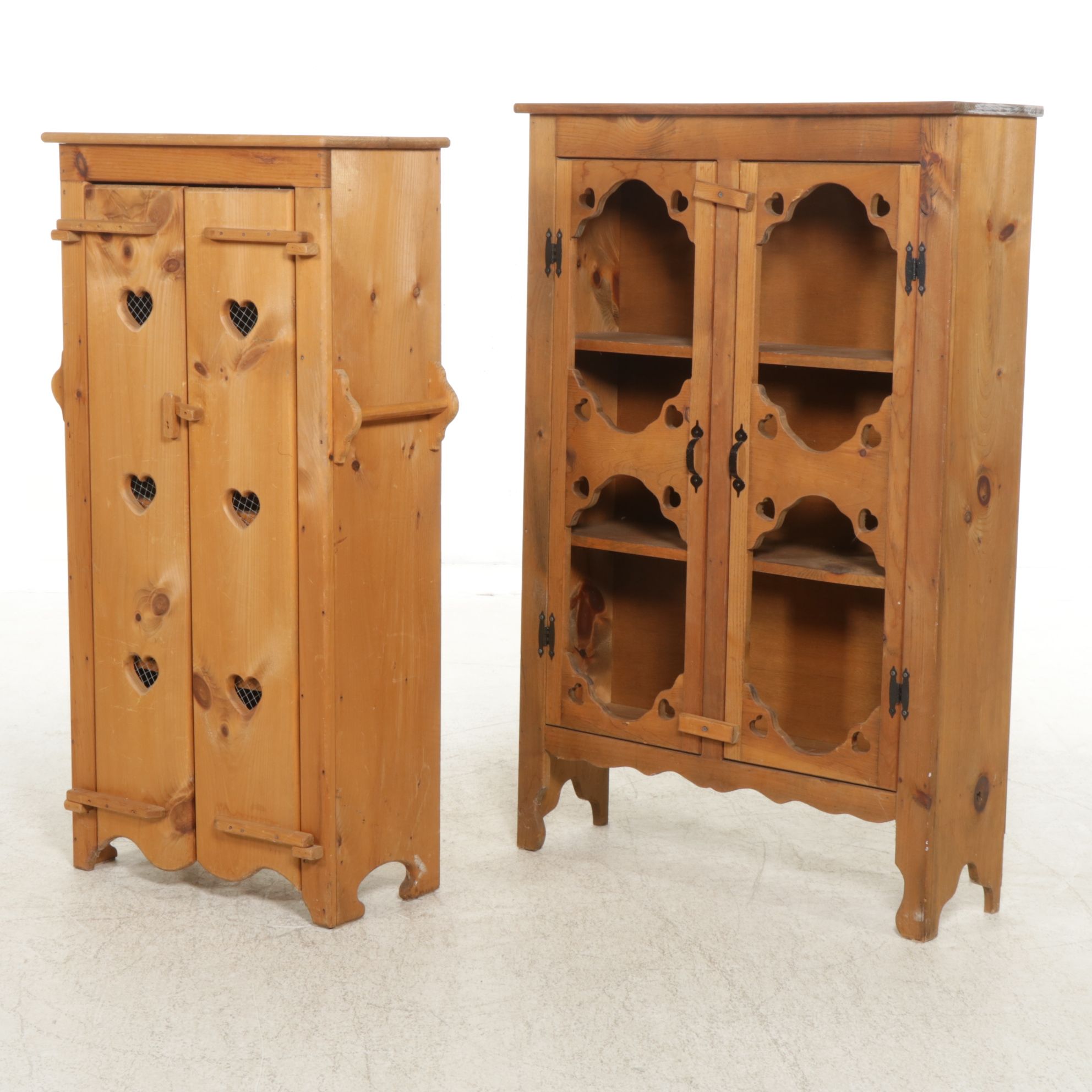 American Primitive Style Pine Cut-Out Heart Cabinet and Pie Safe