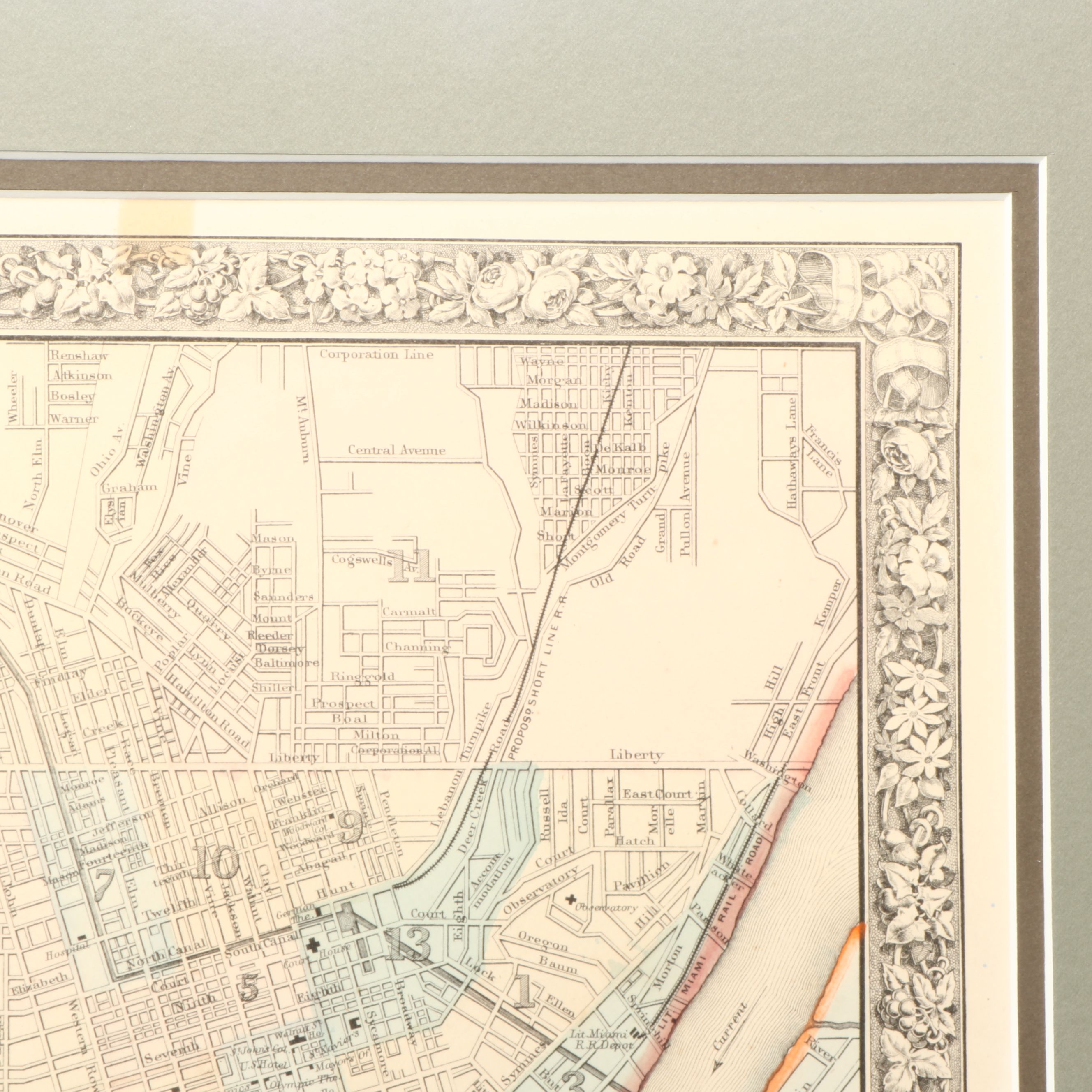 1860 "Plan of Cincinnati and Vicinity" Hand-Colored Engraved Map