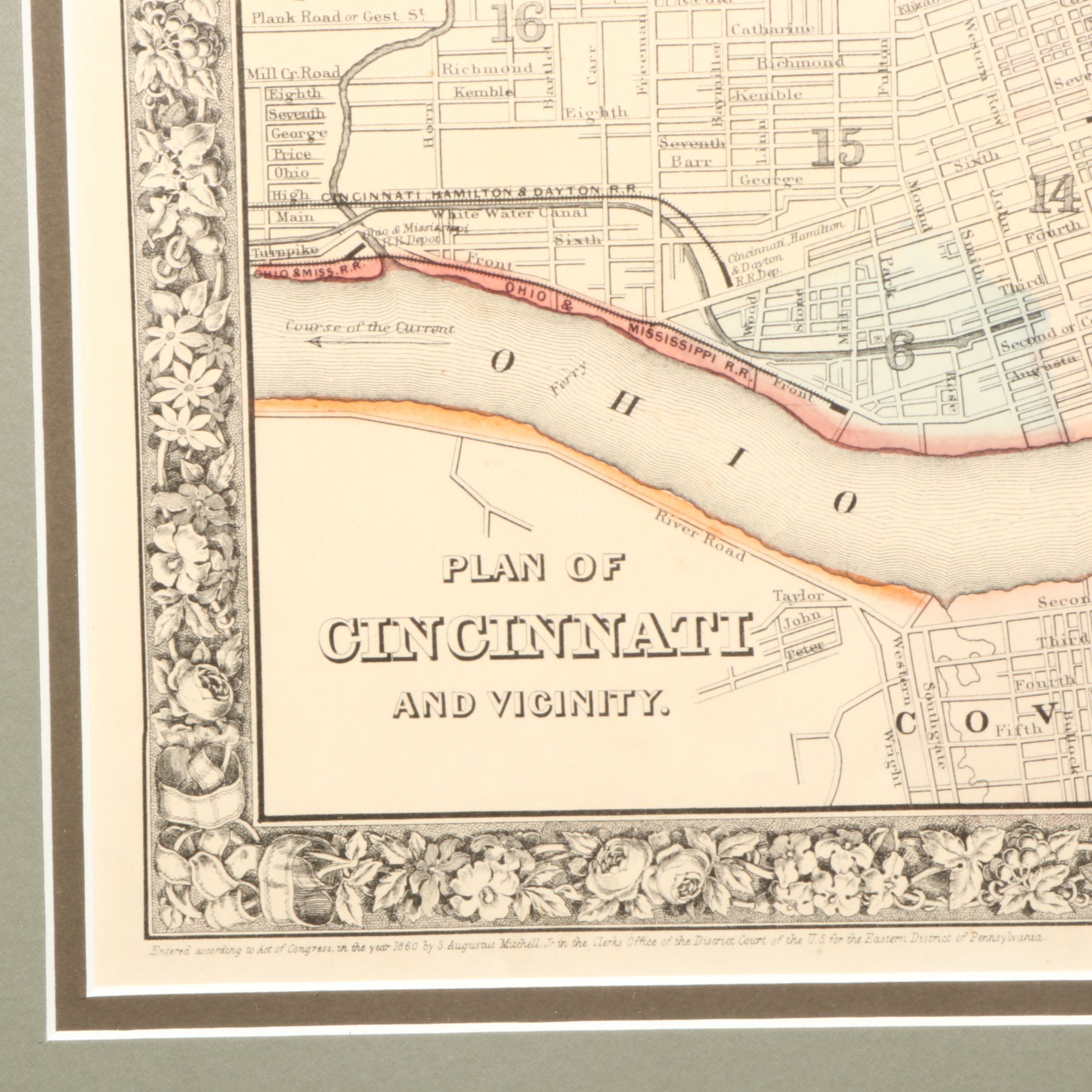 1860 "Plan of Cincinnati and Vicinity" Hand-Colored Engraved Map