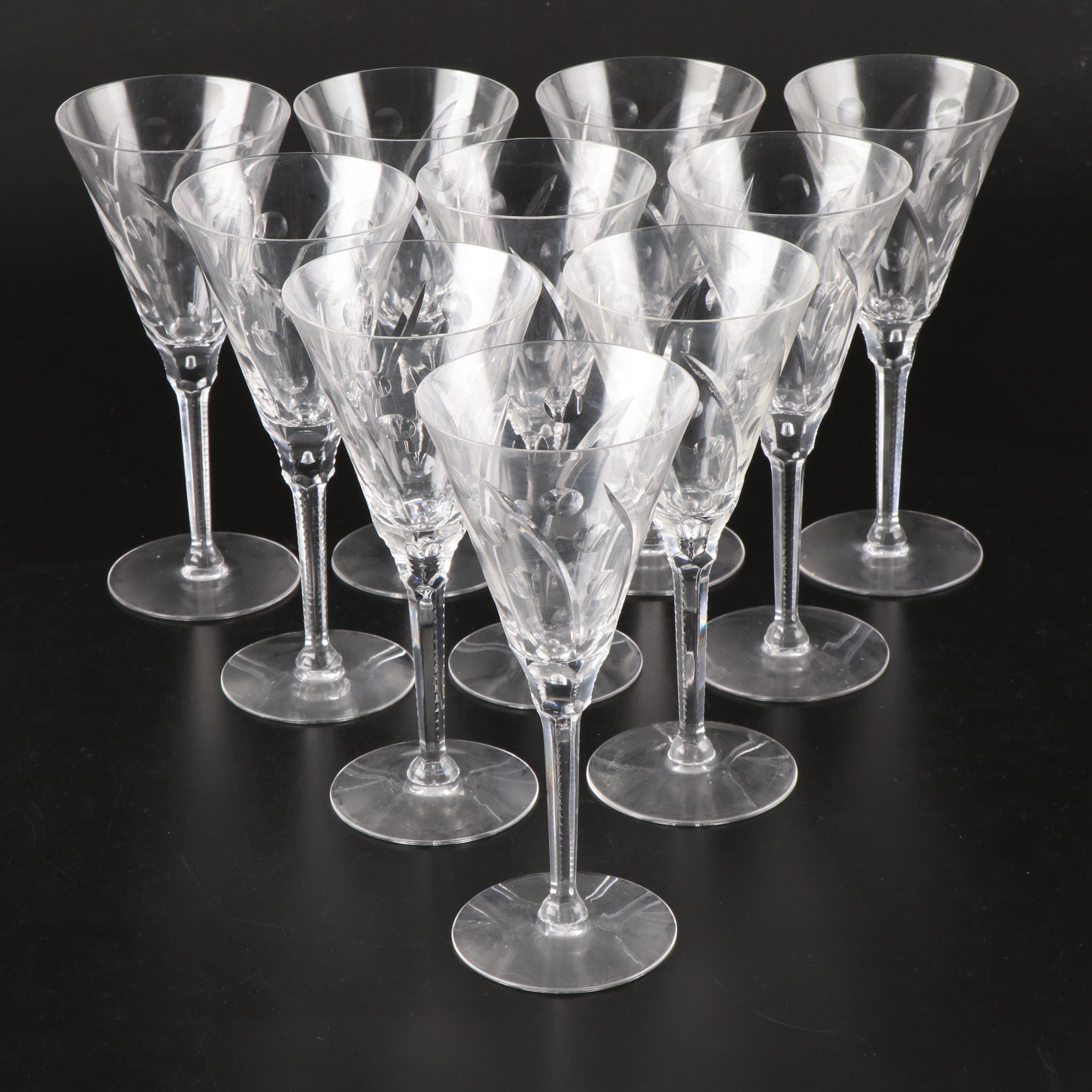 Seneca "Jack" Floral Etched Glass Stemware, Mid to Late 20th Century