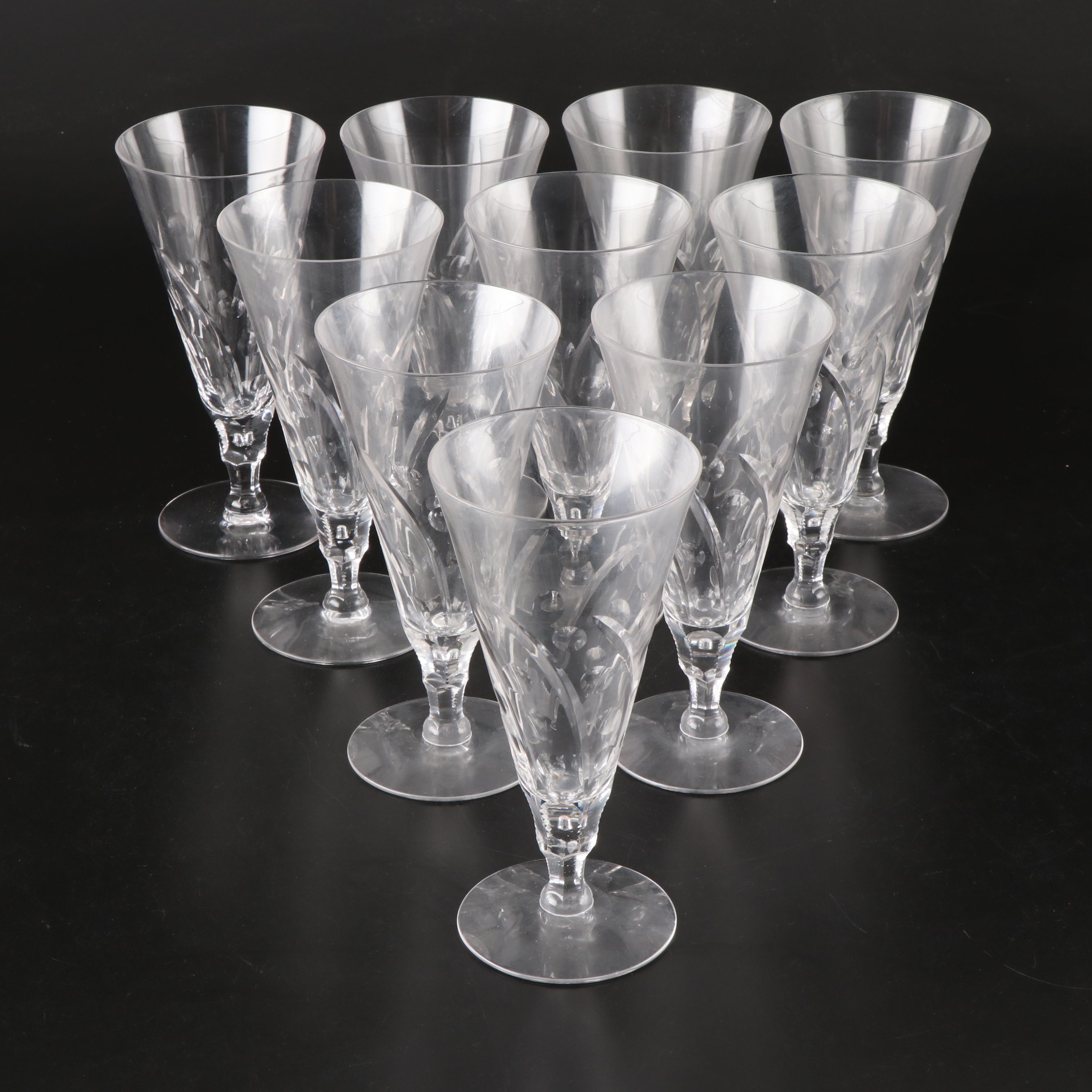 Seneca "Jack" Floral Etched Glass Stemware, Mid to Late 20th Century