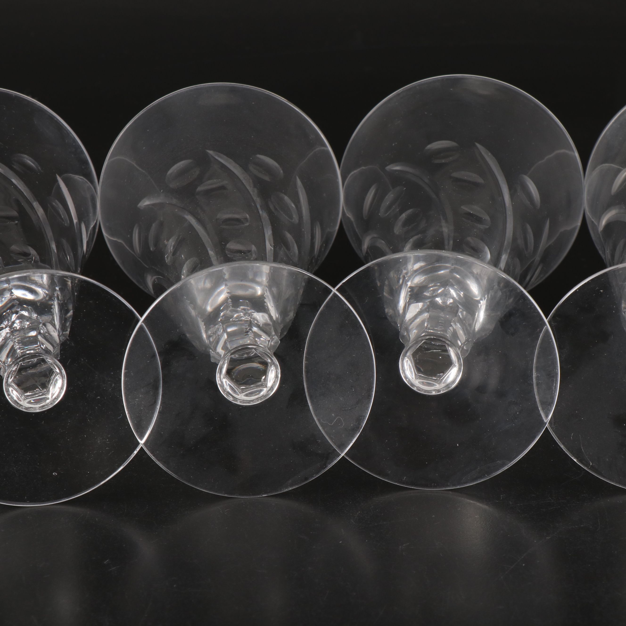 Seneca "Jack" Floral Etched Glass Stemware, Mid to Late 20th Century