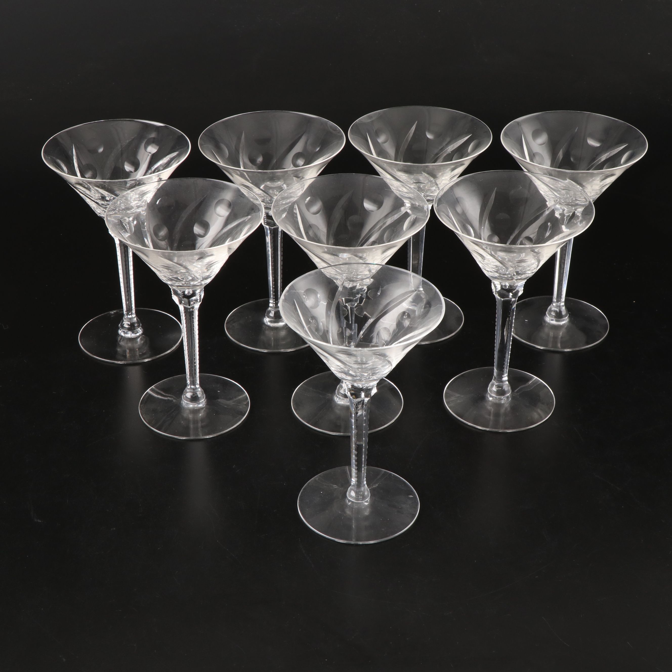 Seneca "Jack" Floral Etched Glass Stemware, Mid to Late 20th Century