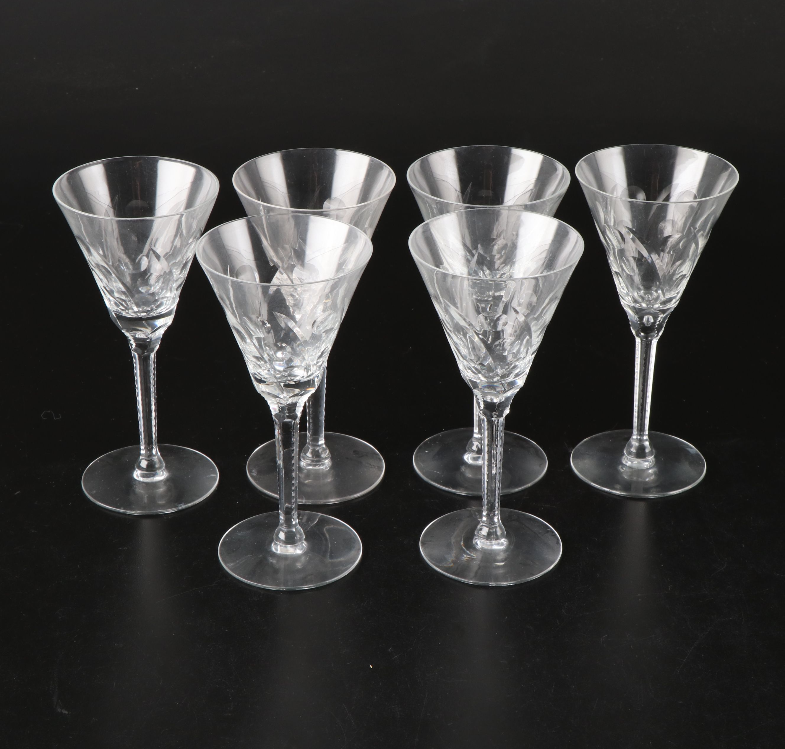 Seneca "Jack" Floral Etched Glass Stemware, Mid to Late 20th Century