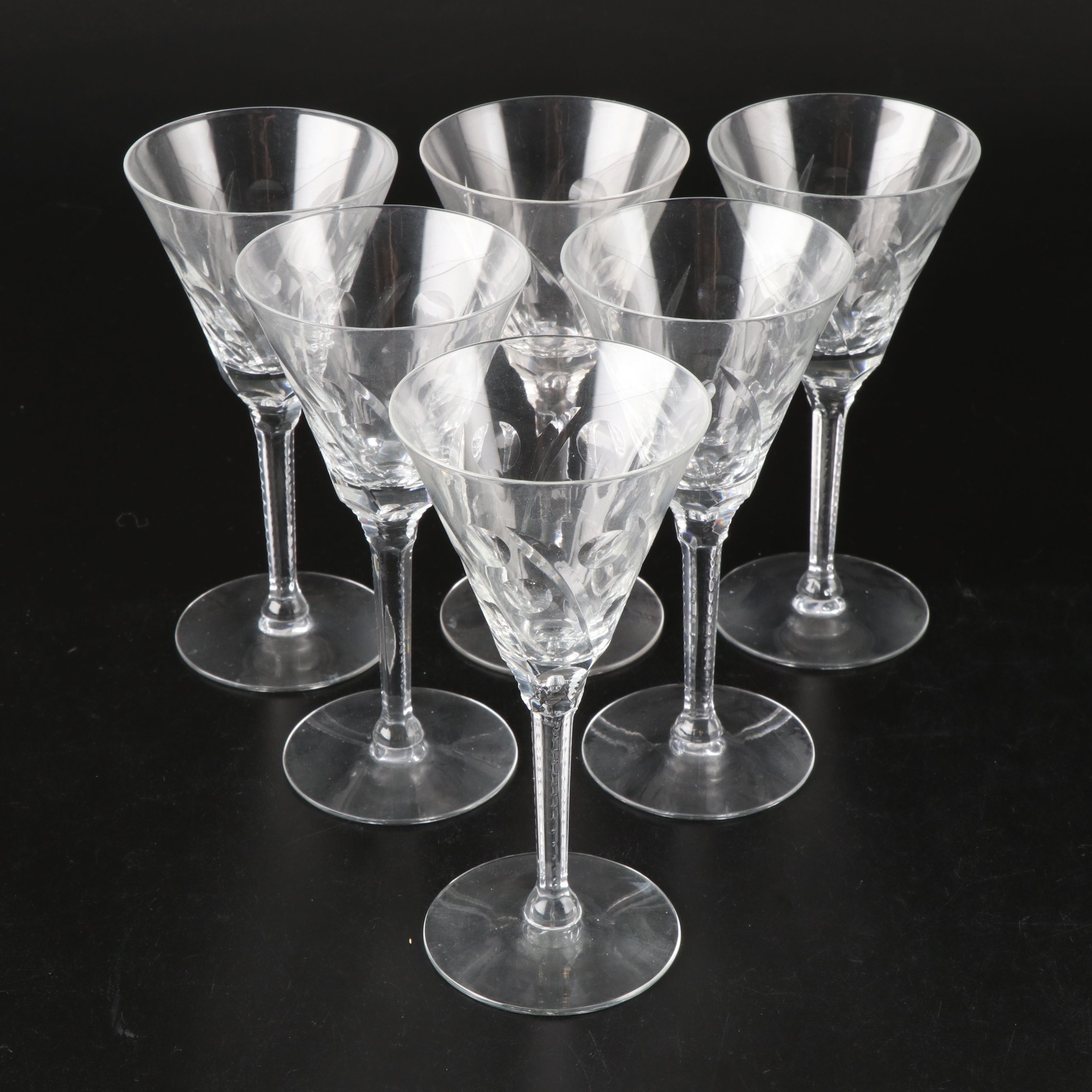 Seneca "Jack" Floral Etched Glass Stemware, Mid to Late 20th Century