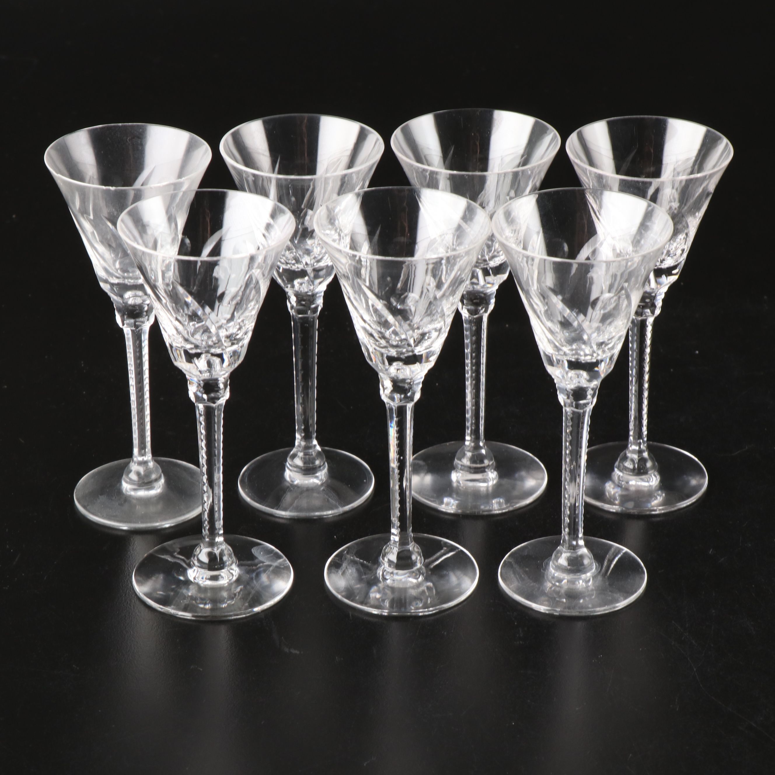 Seneca "Jack" Floral Etched Glass Stemware, Mid to Late 20th Century