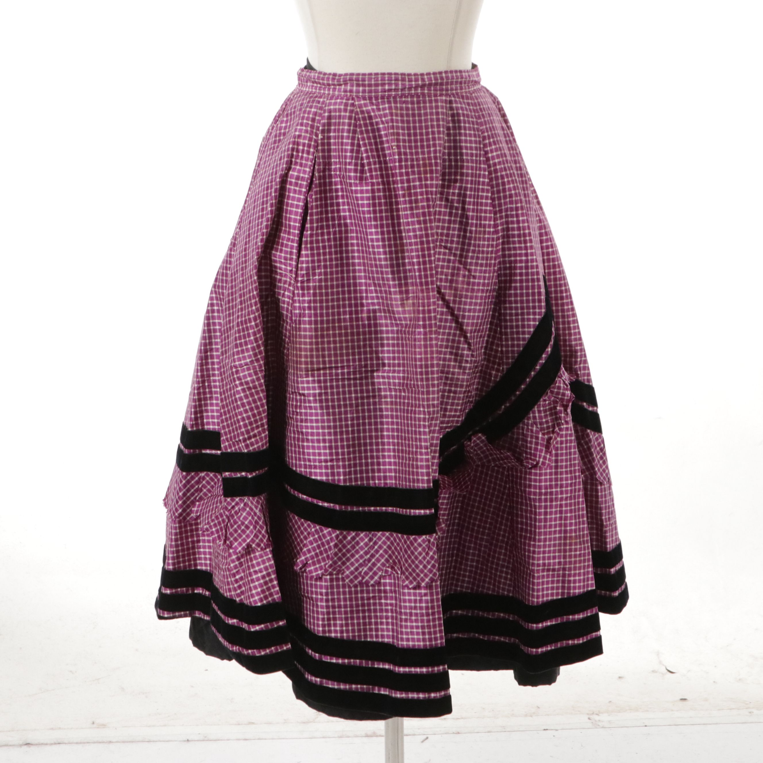 Vintage Gingham Taffeta Basque-Waist Sweetheart Dress and Square Dancing Skirt