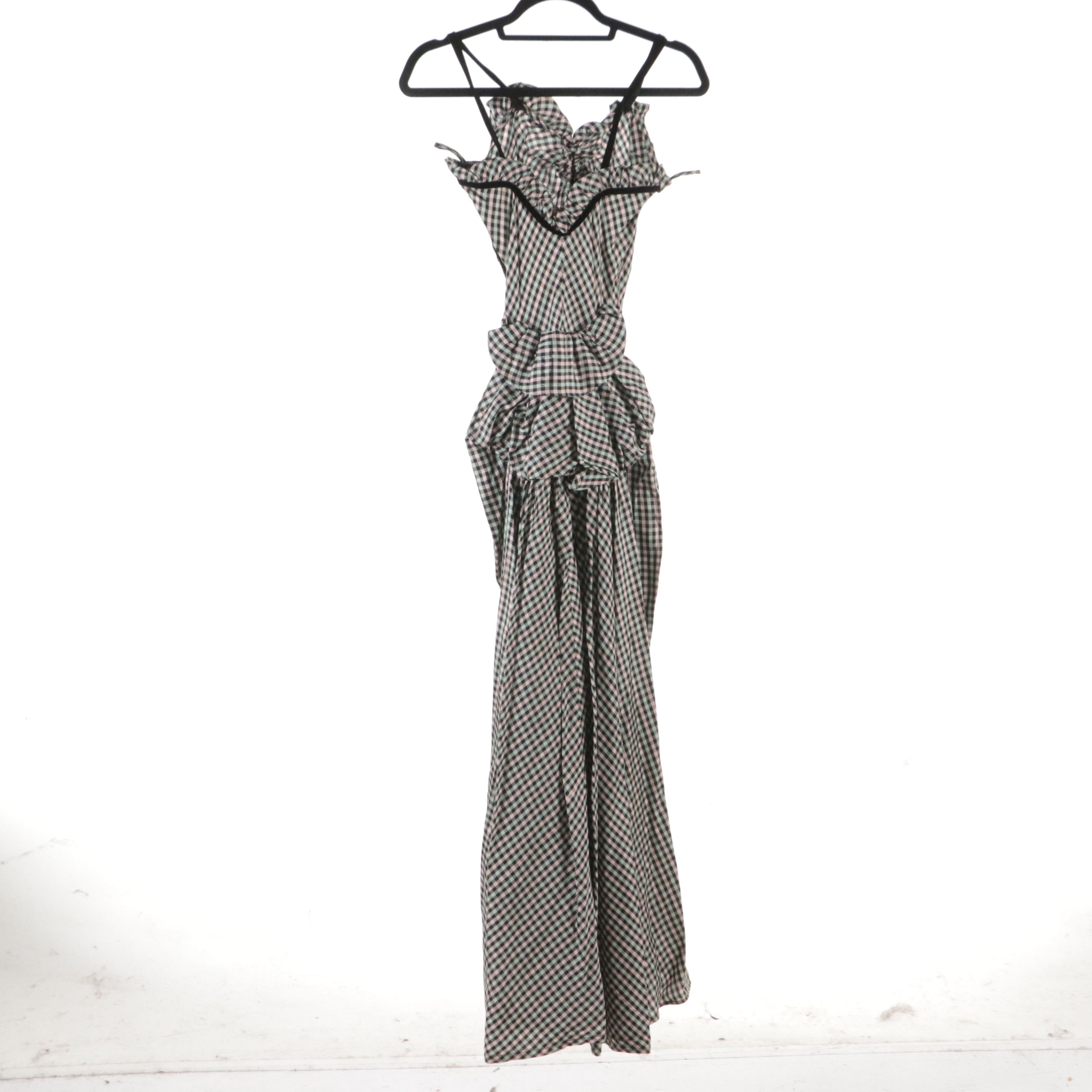 Vintage Gingham Taffeta Basque-Waist Sweetheart Dress and Square Dancing Skirt