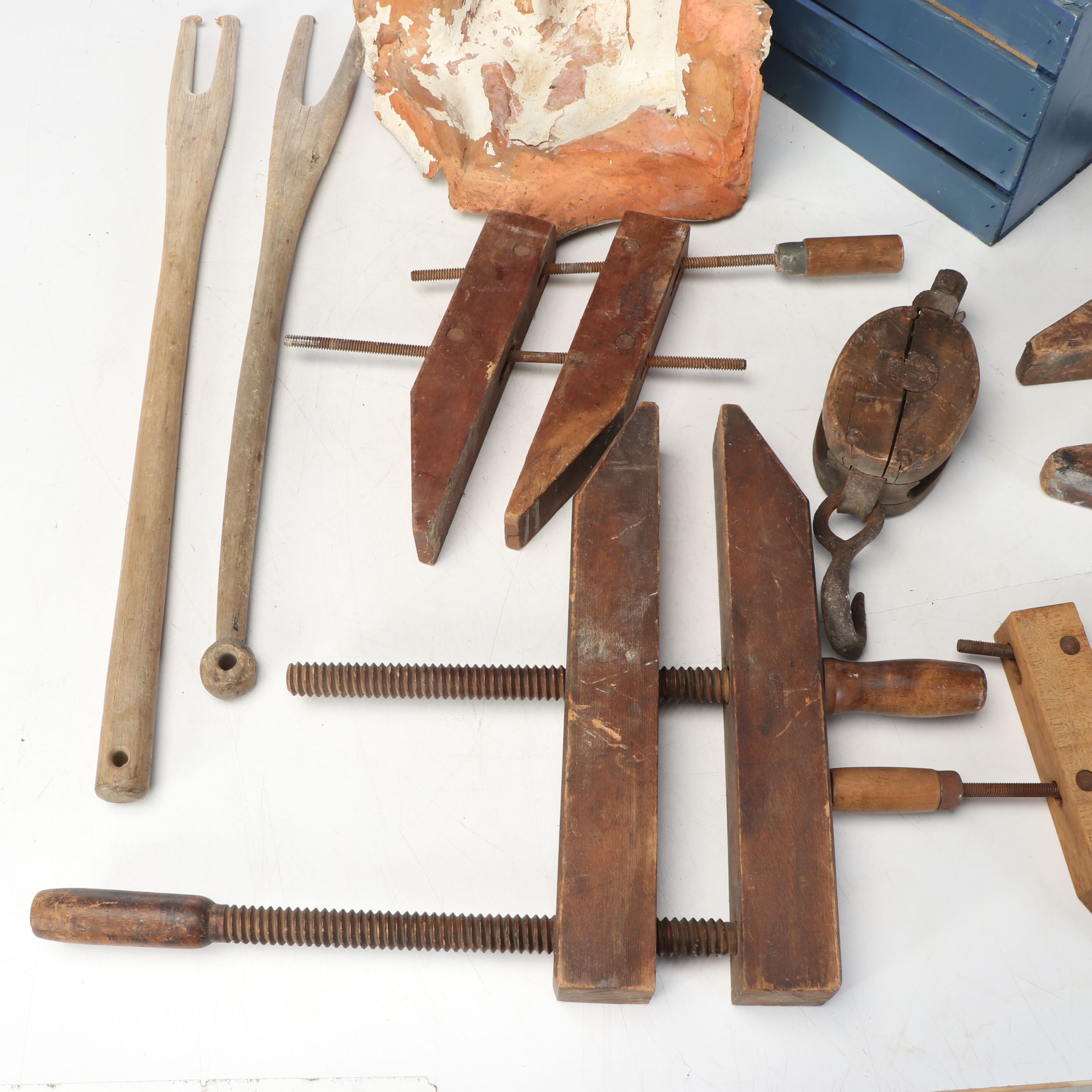 Wood Handscrew Clamps, Storage Crate and More Vintage Tools