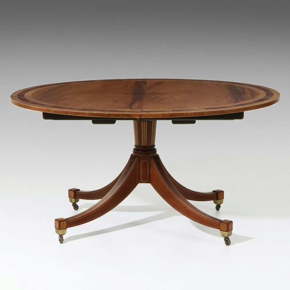 Baker English Regency Style Inlaid Mahogany Pedestal Dining Table