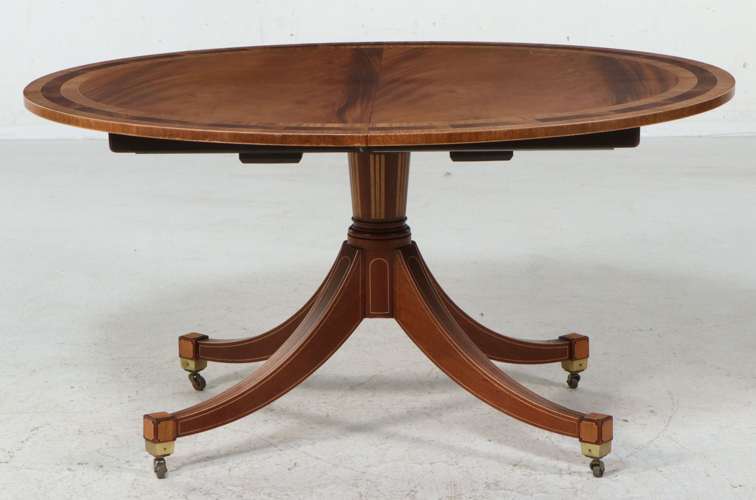 Baker English Regency Style Inlaid Mahogany Pedestal Dining Table