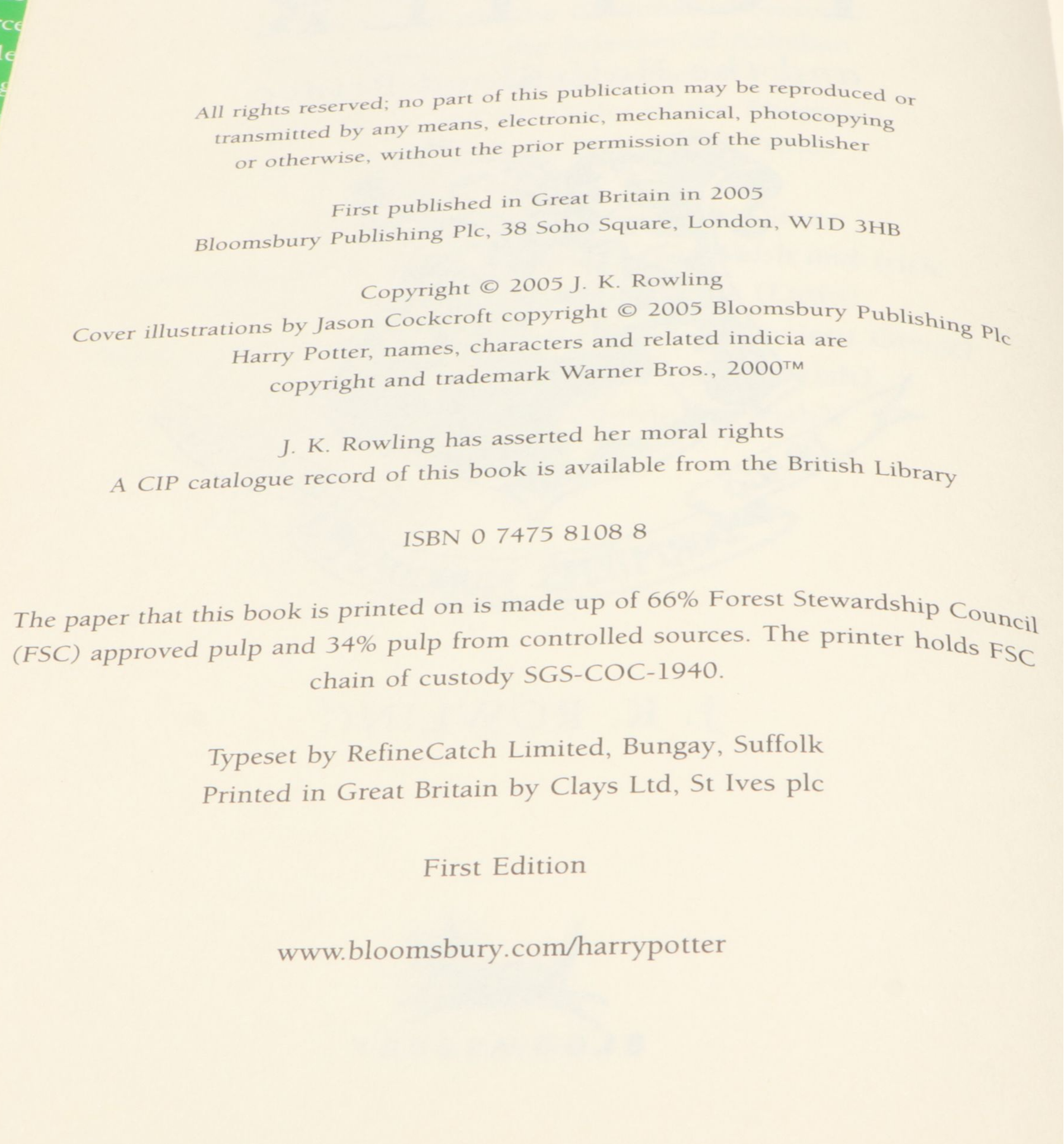 First UK Edition "Harry Potter and the Half-Blood Prince" by J. K. Rowling