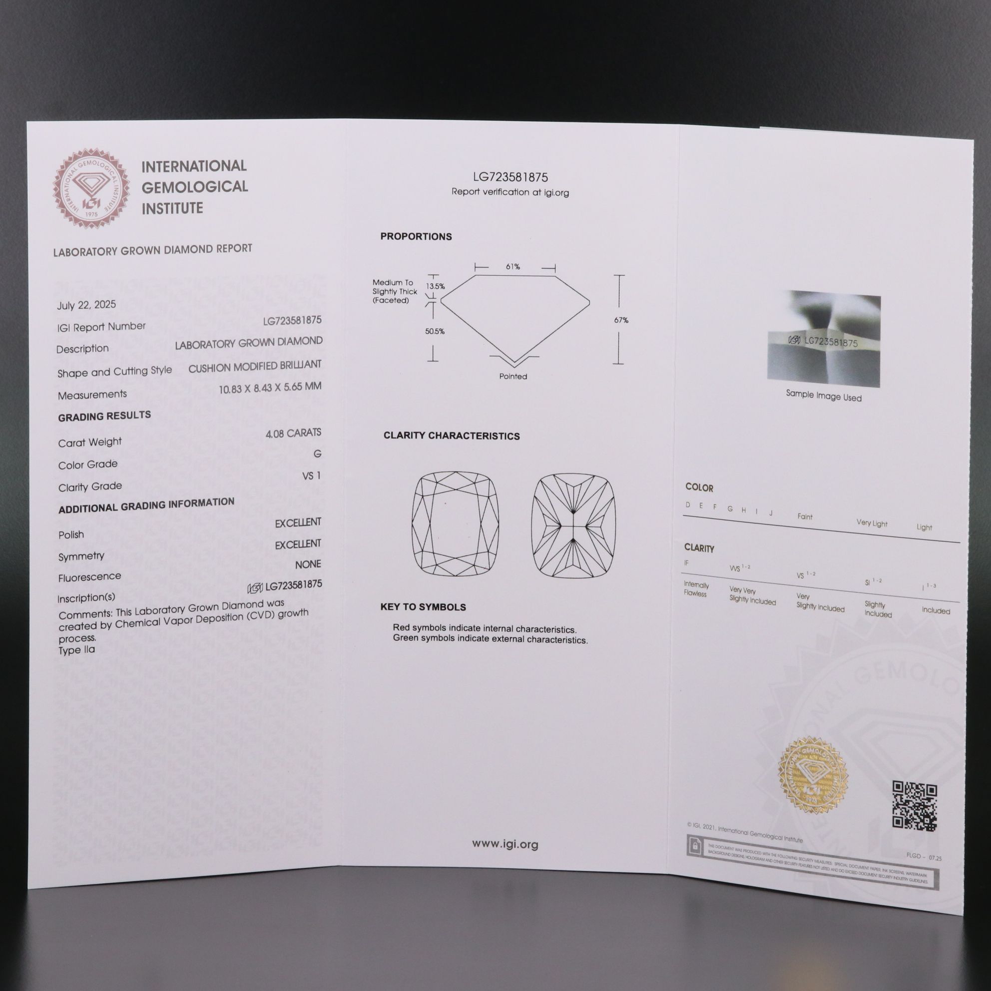 Loose 4.08 CT Lab Grown Diamond with IGI Report