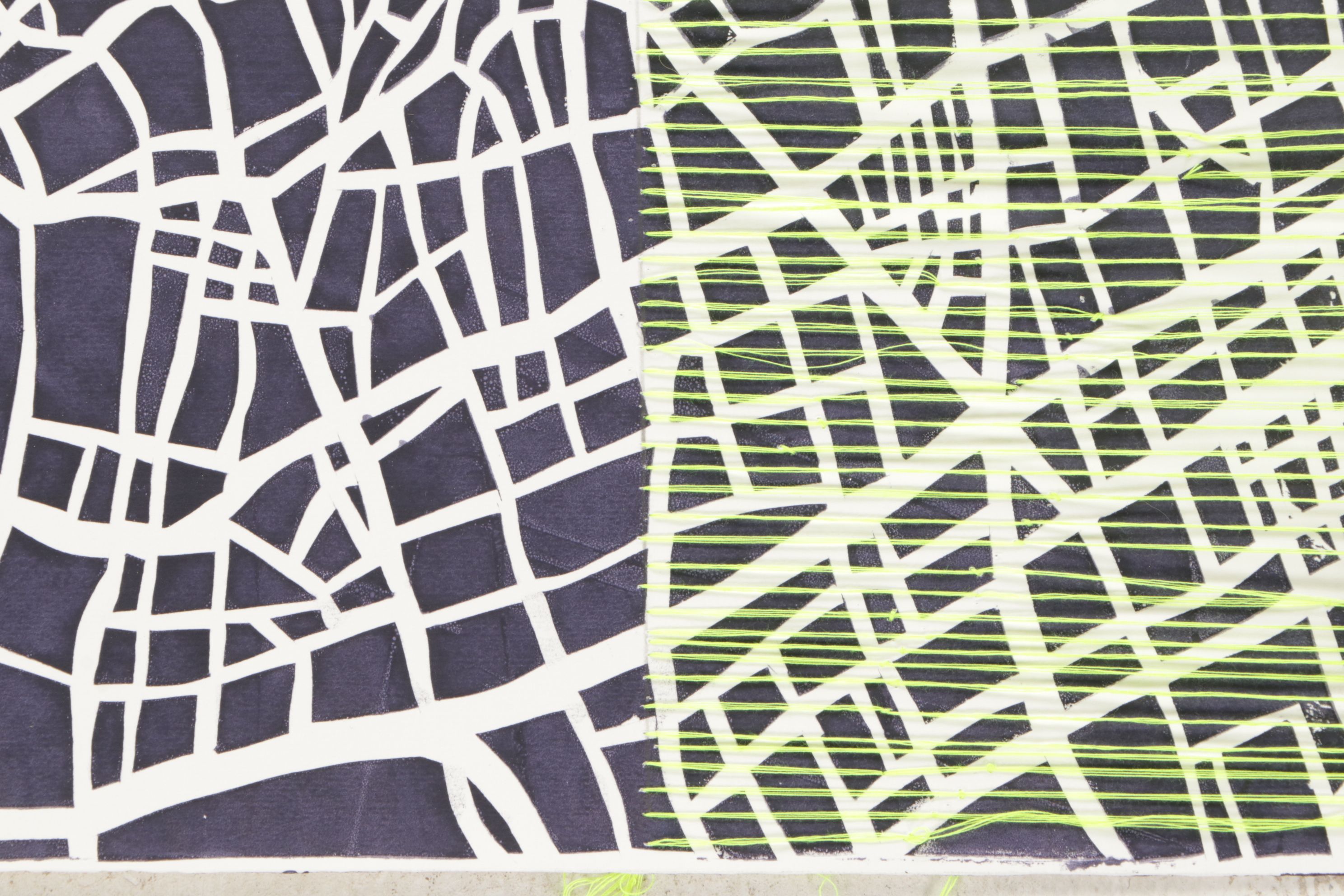 Tarli Bird Hand-Embroidered Serigraph of a Stylized Metropolitan Map