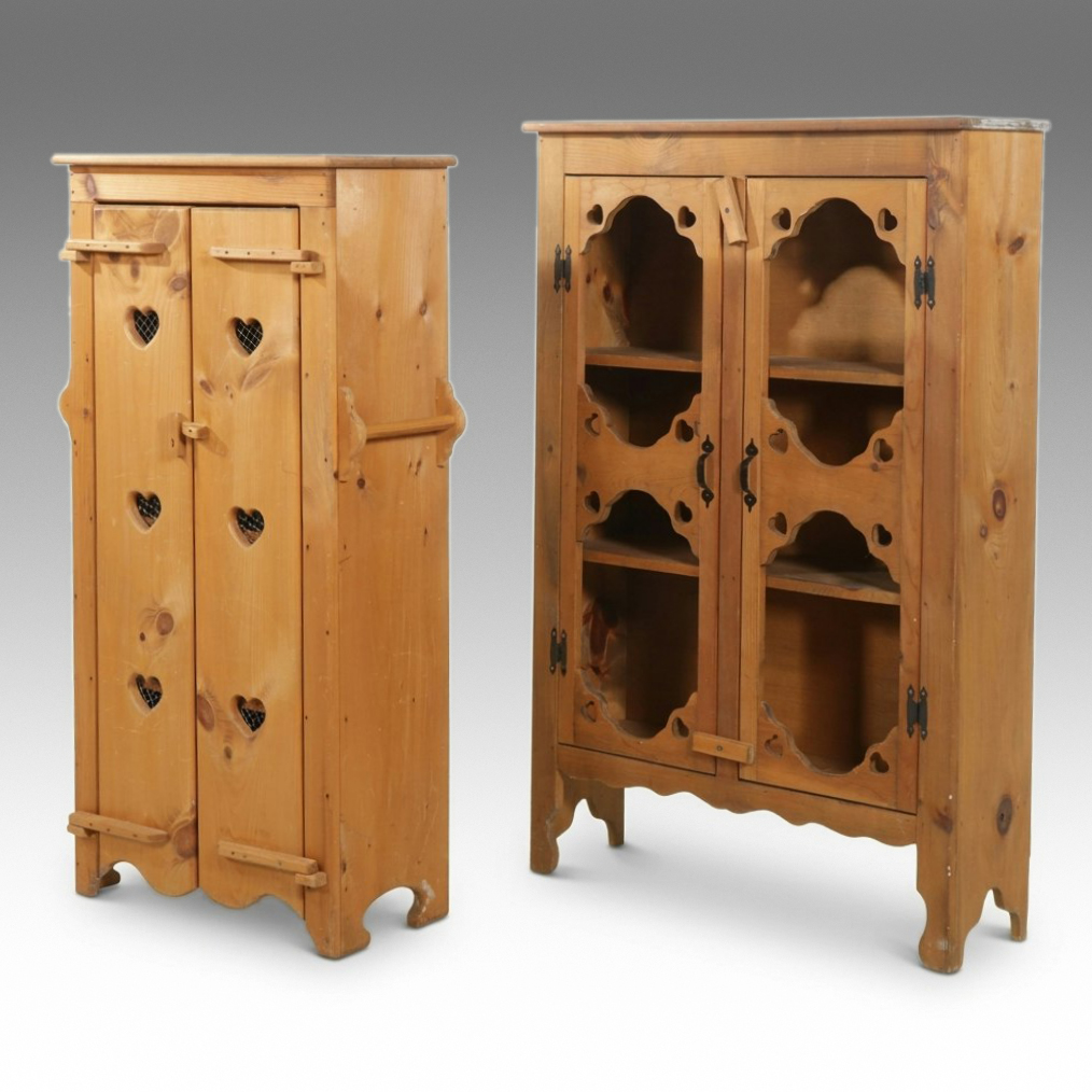 American Primitive Style Pine Cut-Out Heart Cabinet and Pie Safe