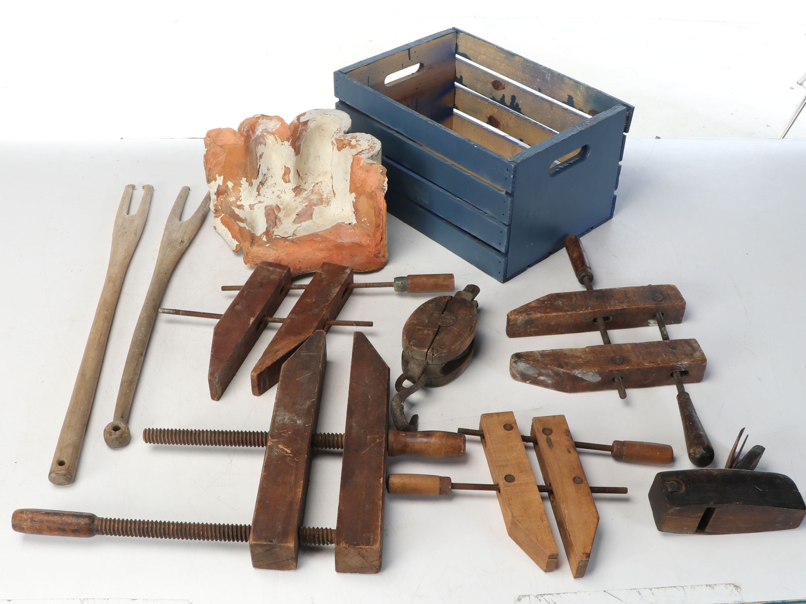 Wood Handscrew Clamps, Storage Crate and More Vintage Tools