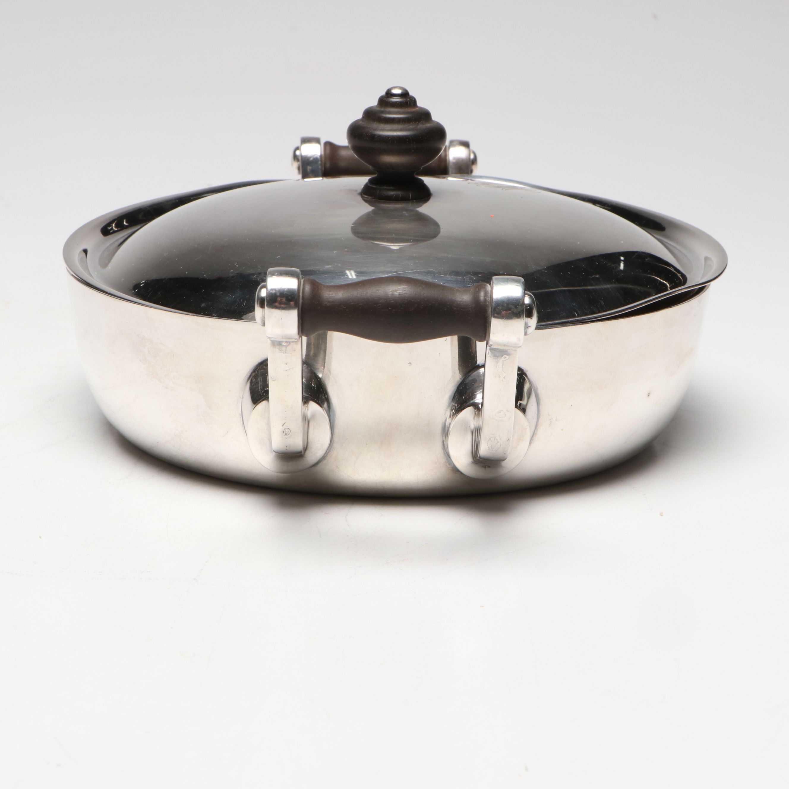 Tiffany & Co. Silver Plate and Wood Handled Lidded Serving Dish, Mid-20th C.