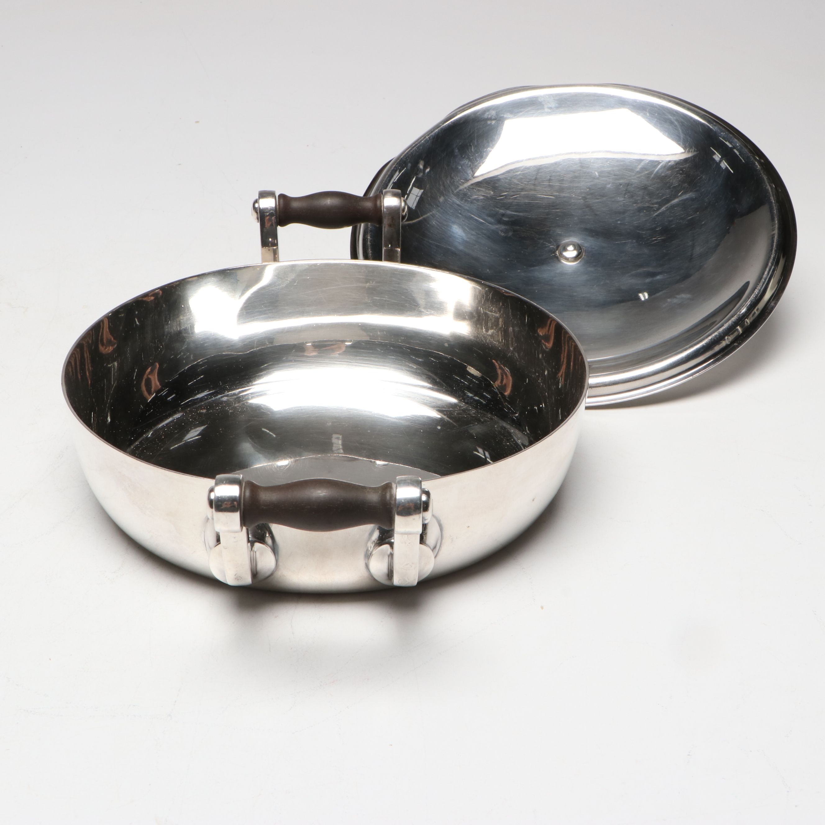 Tiffany & Co. Silver Plate and Wood Handled Lidded Serving Dish, Mid-20th C.