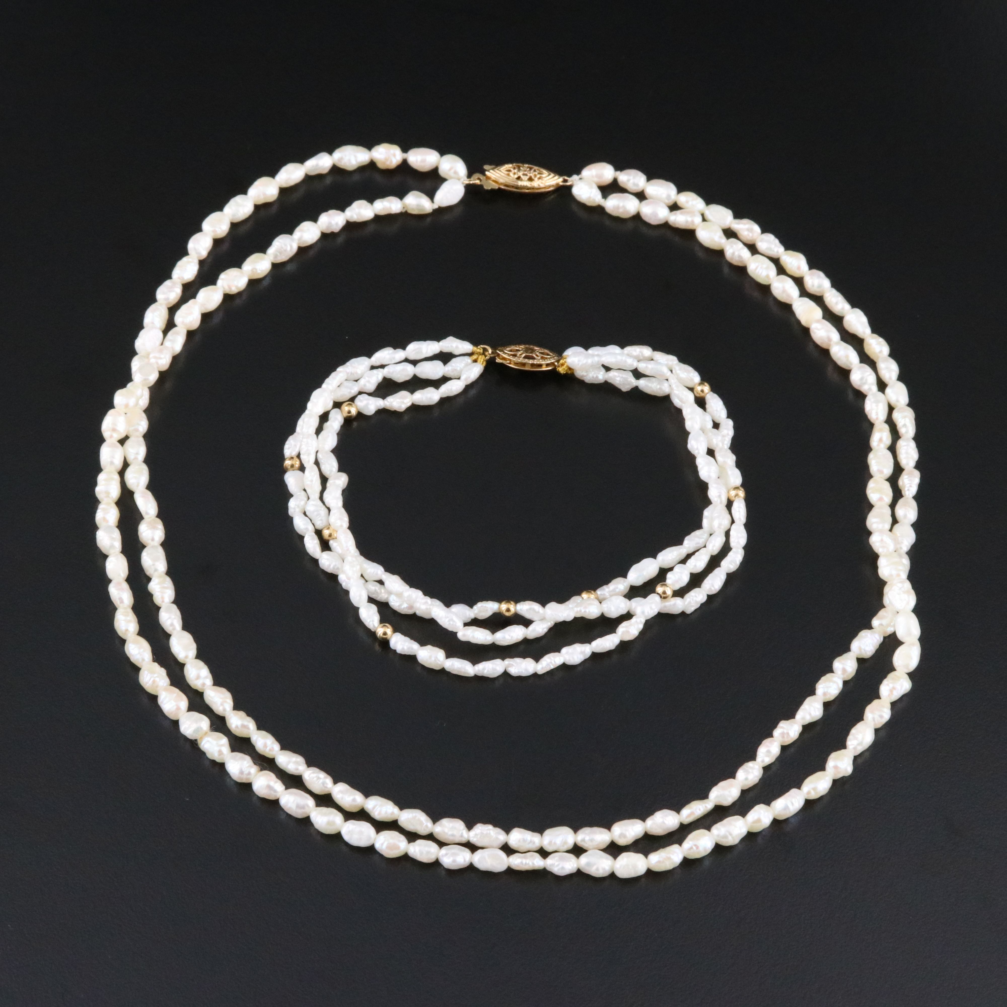 Baroque Pearl Necklace and Bracelet with 14K Clasp and Spacers