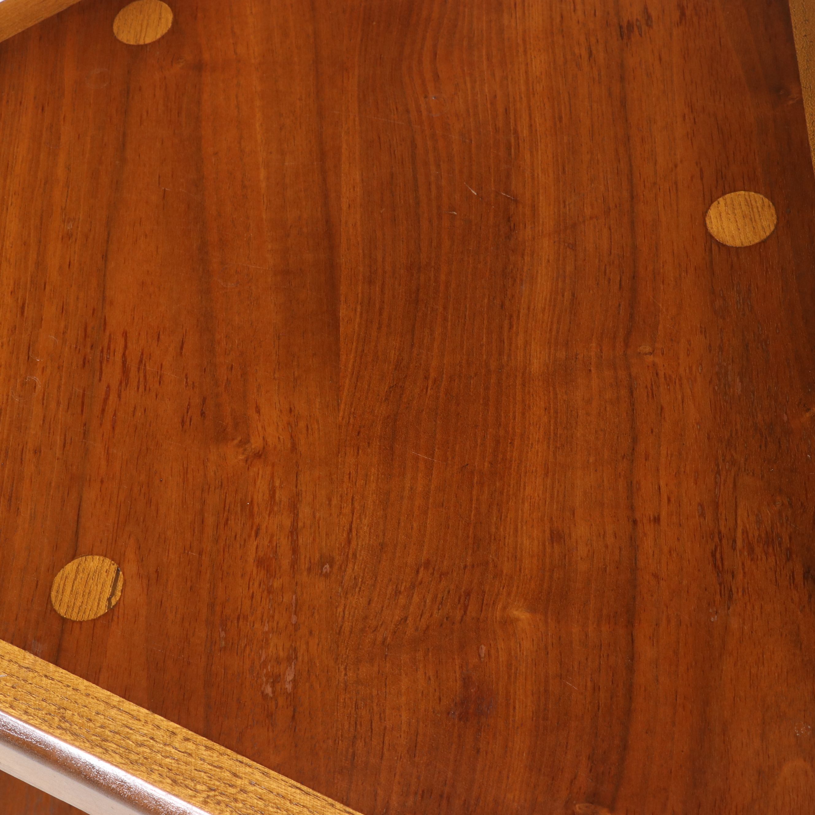 Lane "Acclaim" Series Triangular Walnut & Fruitwood Tiered Corner Table, 1964