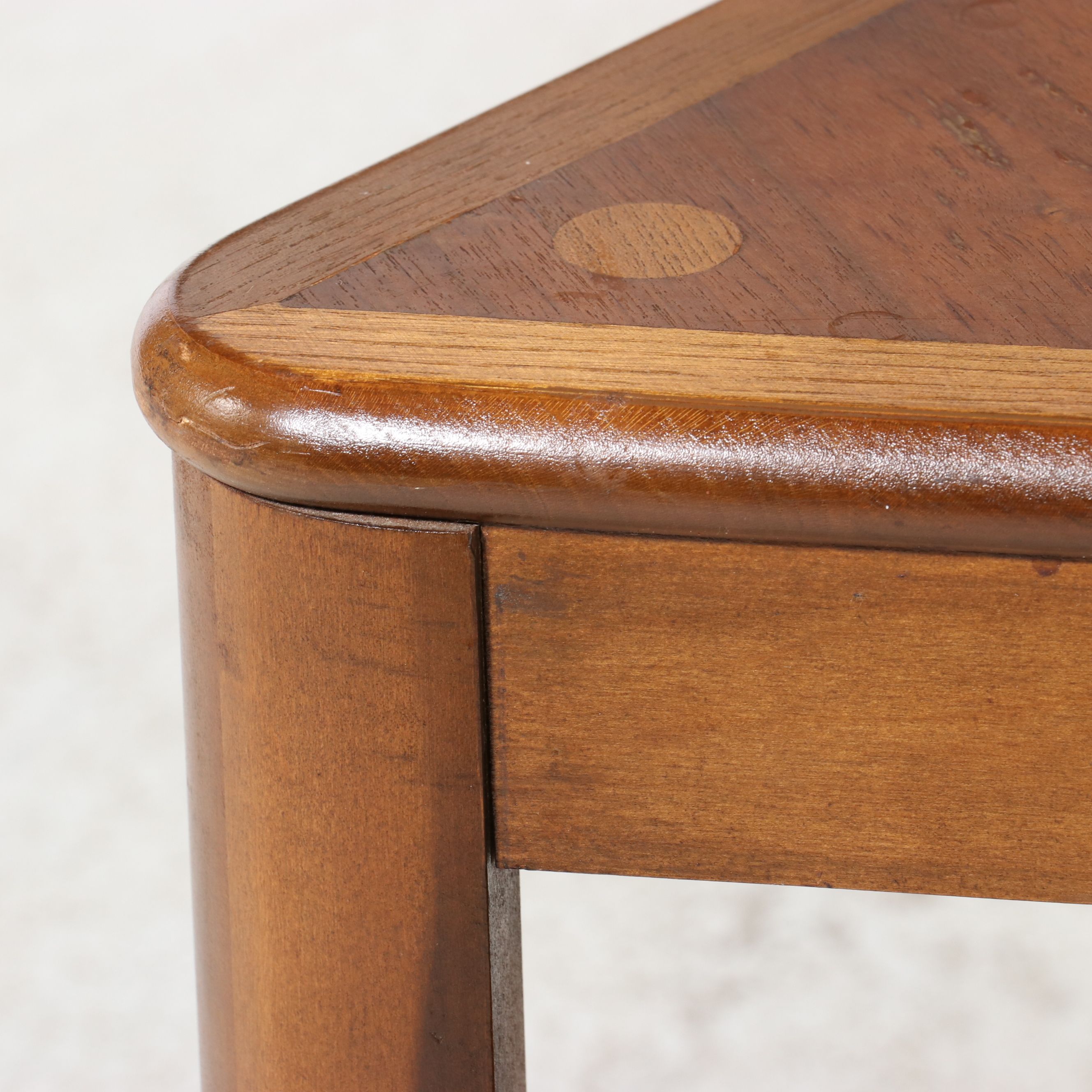 Lane "Acclaim" Series Triangular Walnut & Fruitwood Tiered Corner Table, 1964