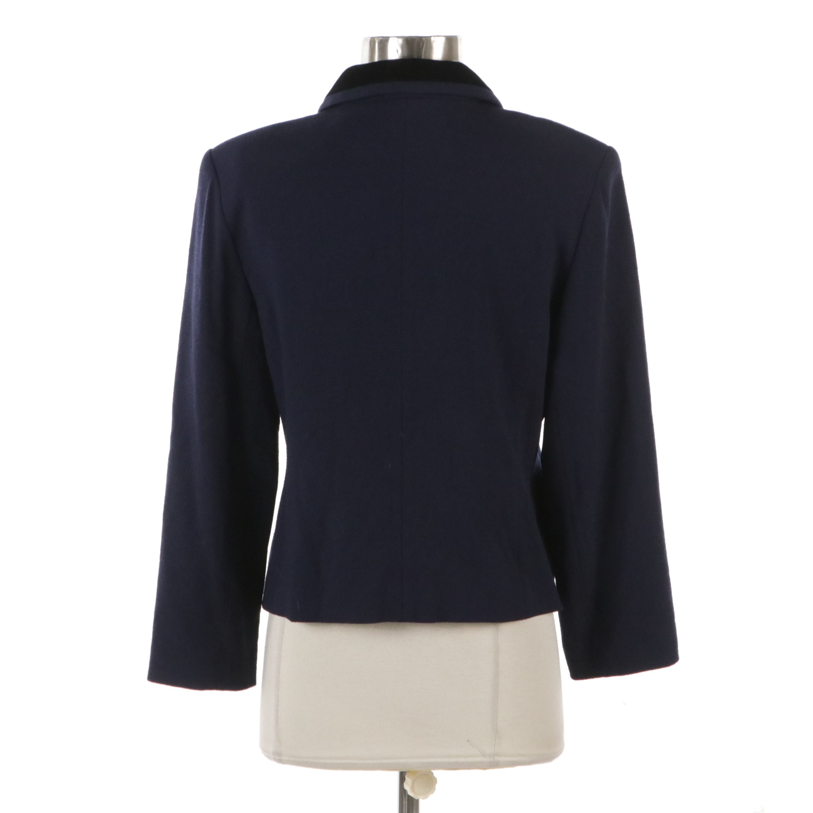Chloé Navy Wool Button-Front Jacket with Black Velvet Trim