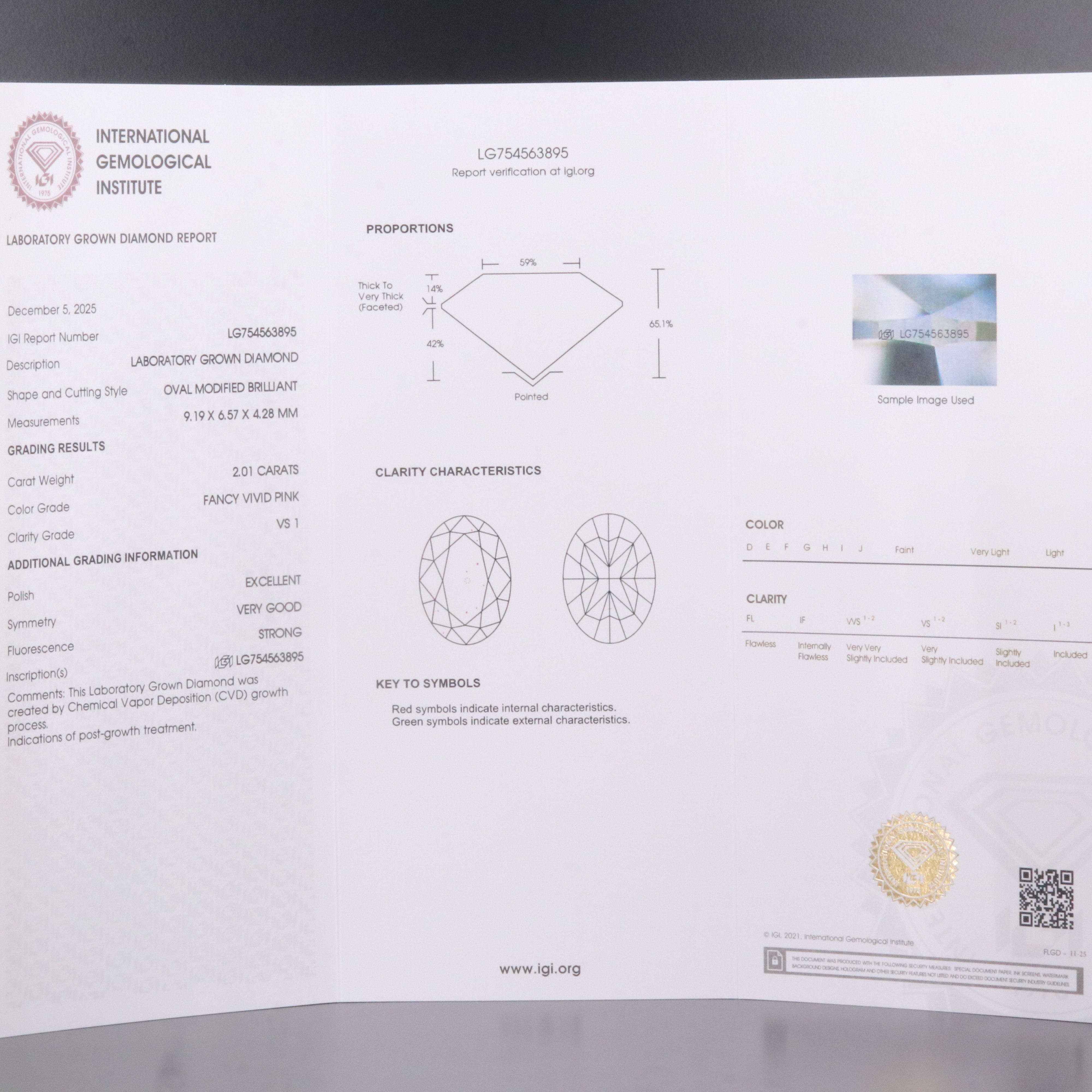 Loose 2.01 CT Lab Grown Fancy Vivid Pink Diamond with IGI Report