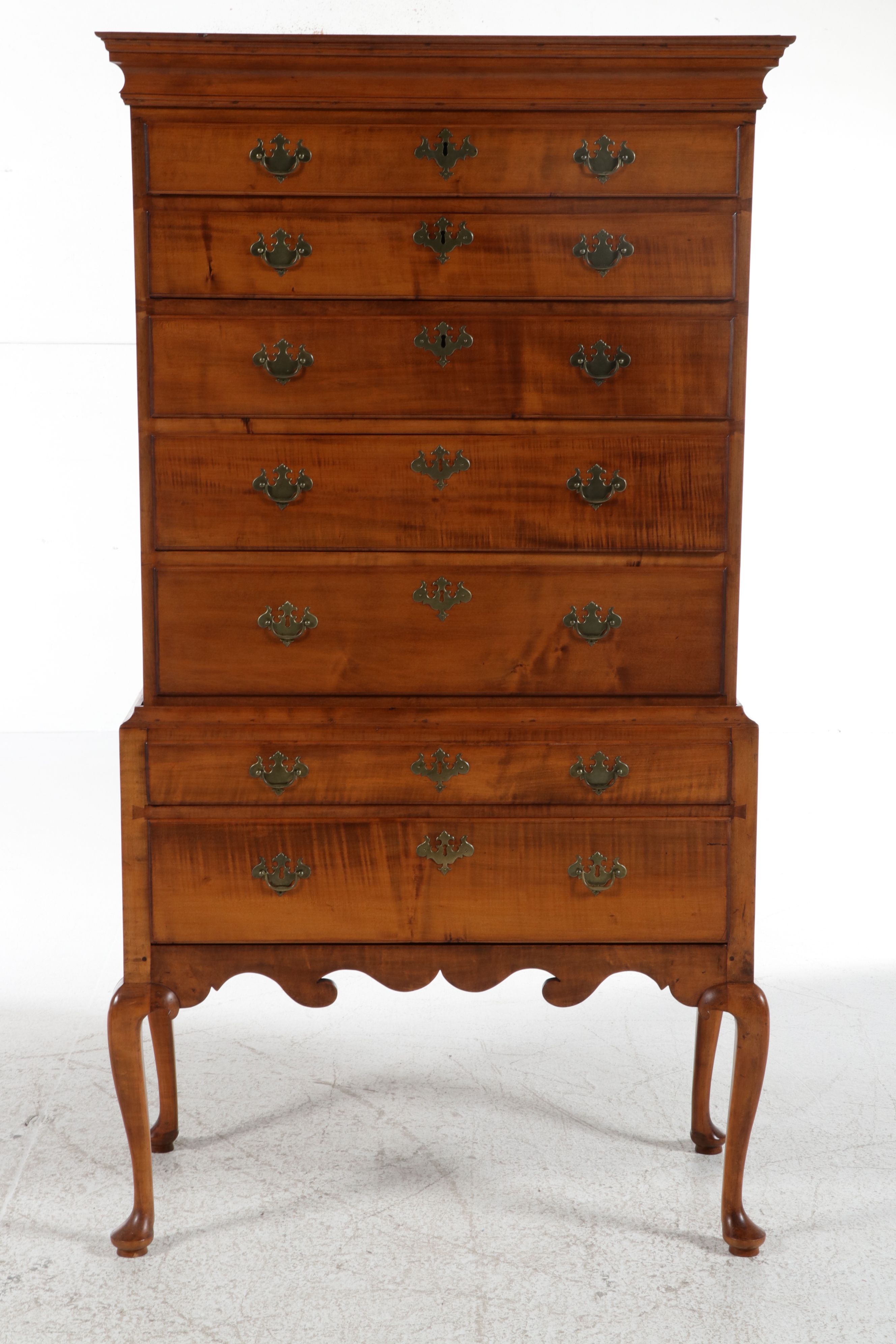 Queen Anne Tiger Maple Highboy, 18th Century
