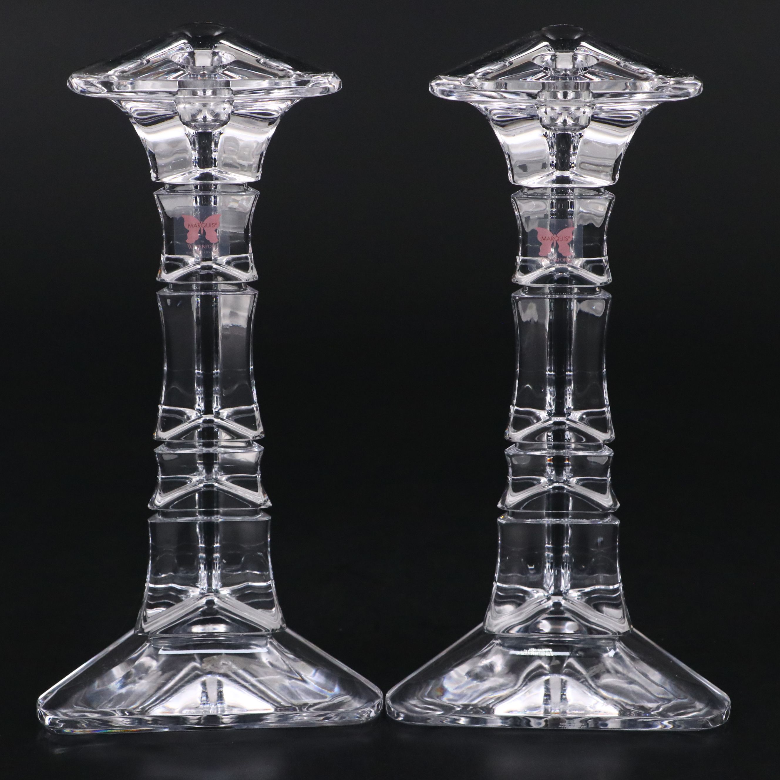 Marquis by Waterford "Cathay" Crystal Candlesticks with Lenox Taper Candles