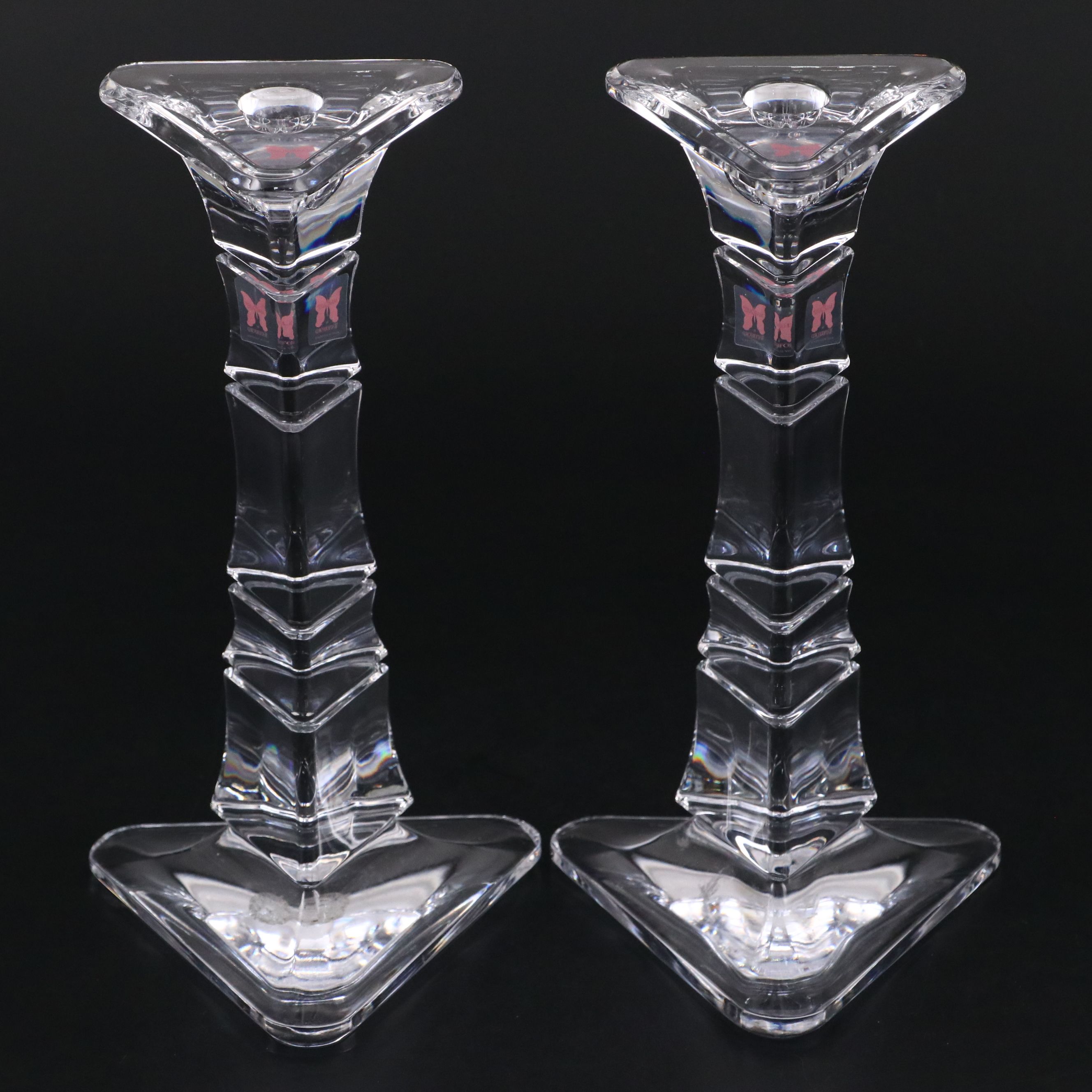 Marquis by Waterford "Cathay" Crystal Candlesticks with Lenox Taper Candles