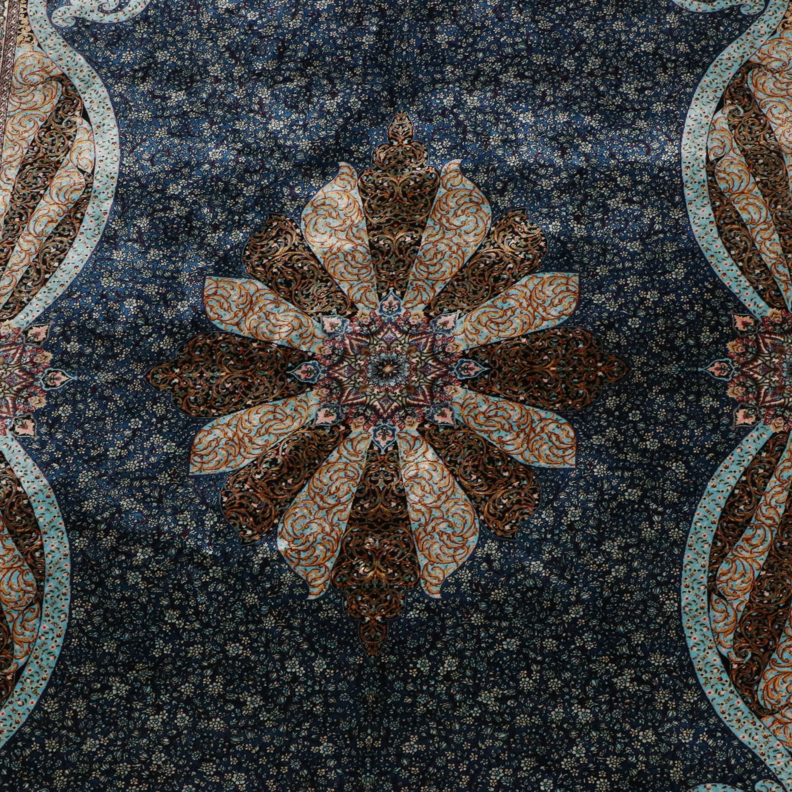 4'8 x 7'5 Machine Made Turkish Qom Art Silk Area Rug