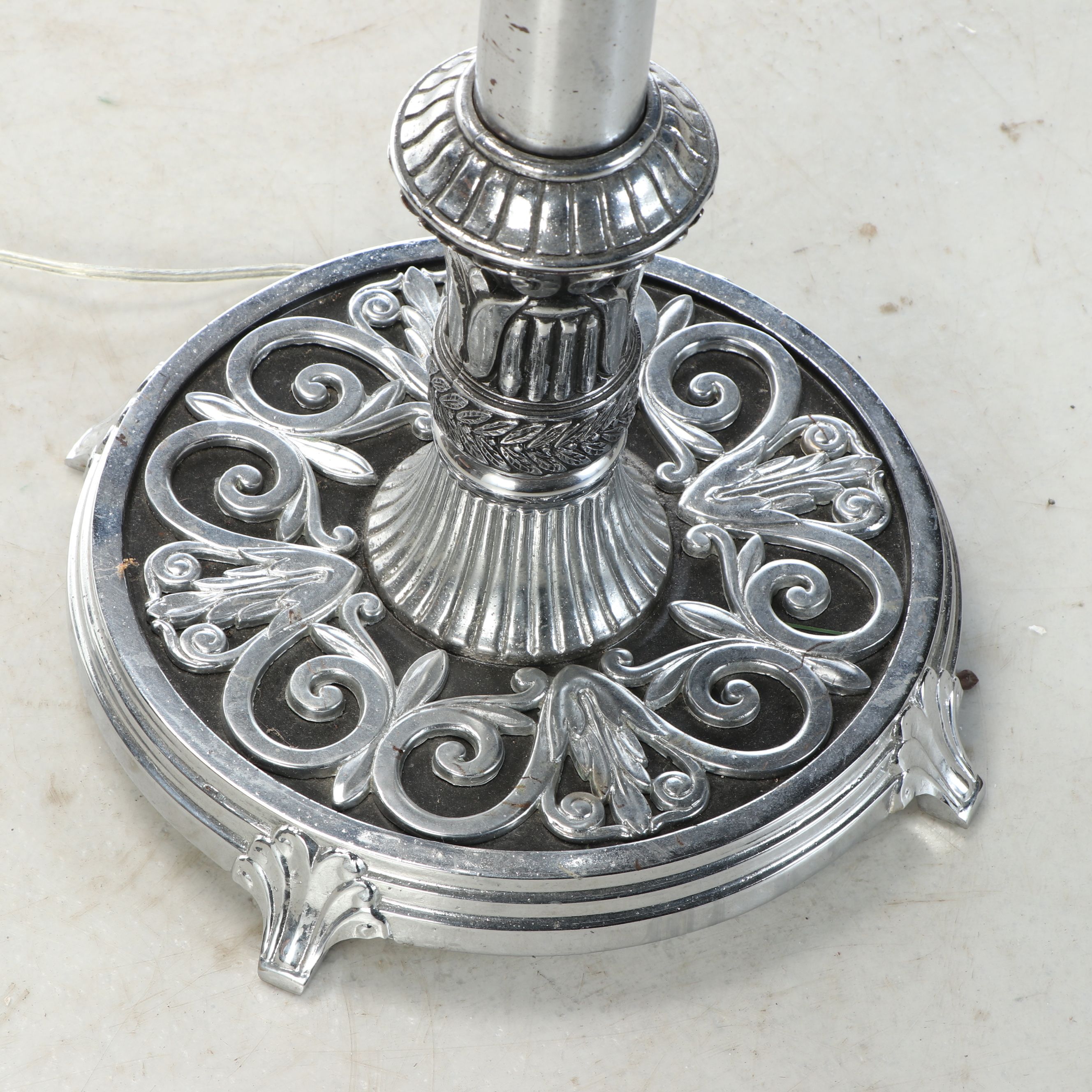 Victorian Style Cast Metal Floor Lamp with Frosted Glass Panels