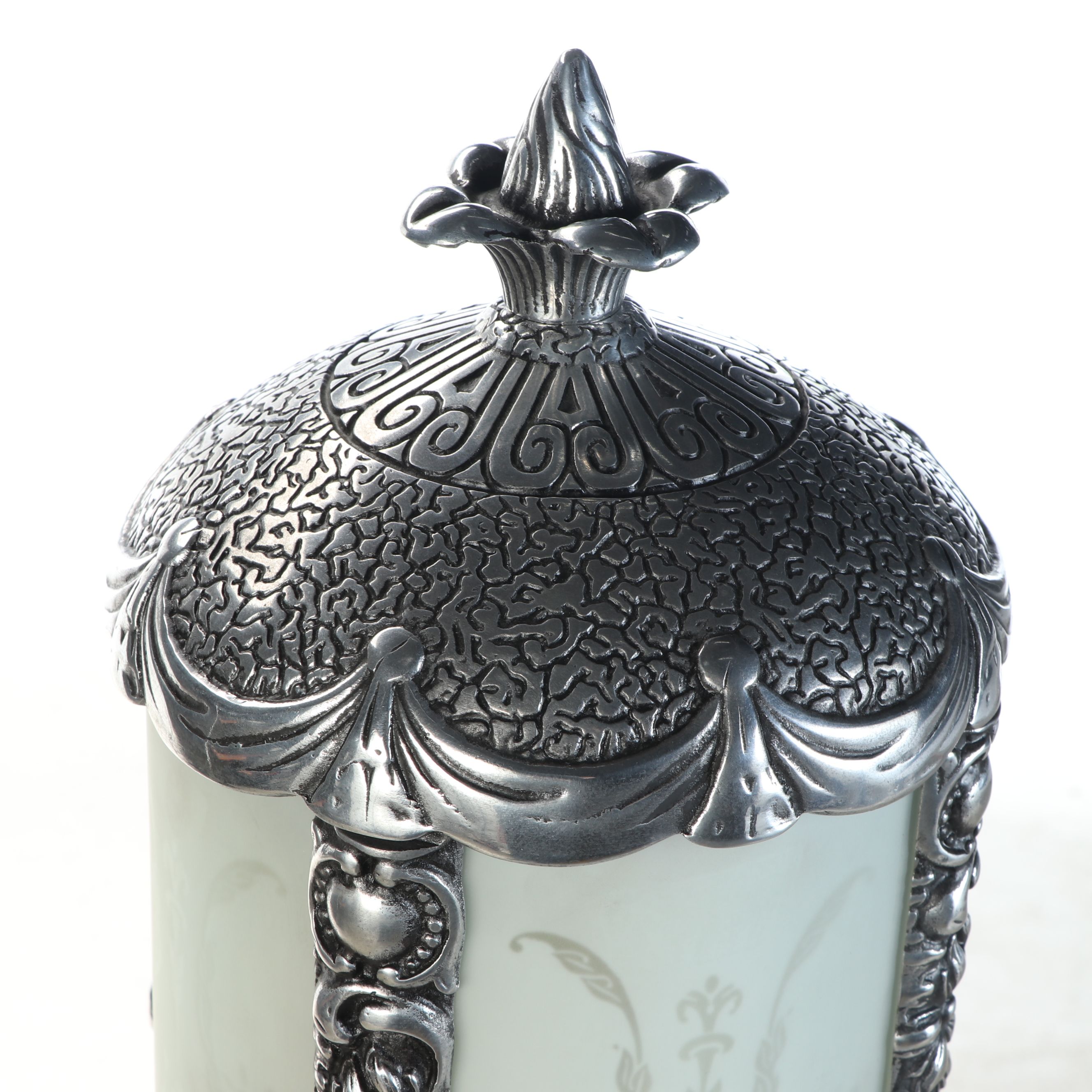 Victorian Style Cast Metal Floor Lamp with Frosted Glass Panels