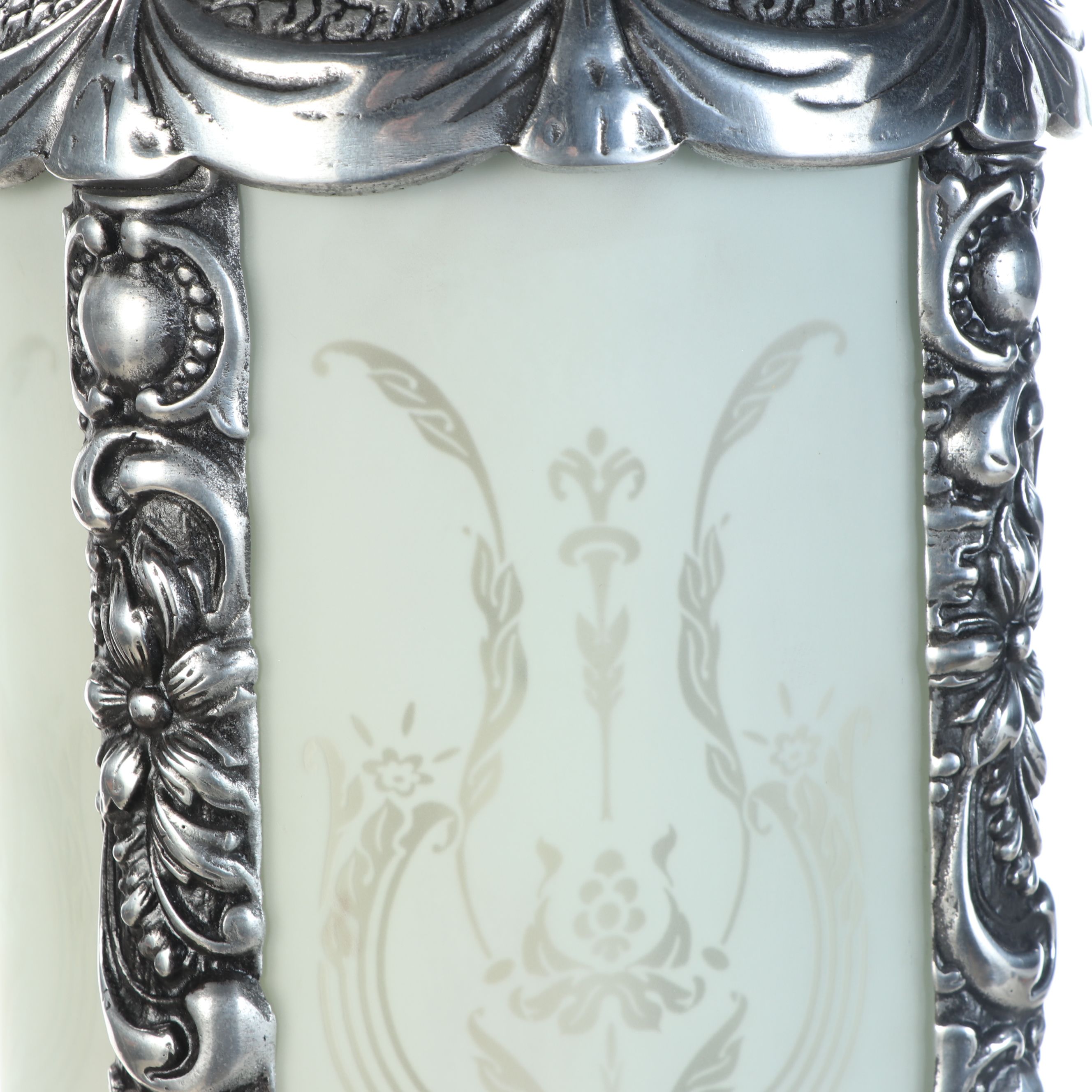 Victorian Style Cast Metal Floor Lamp with Frosted Glass Panels