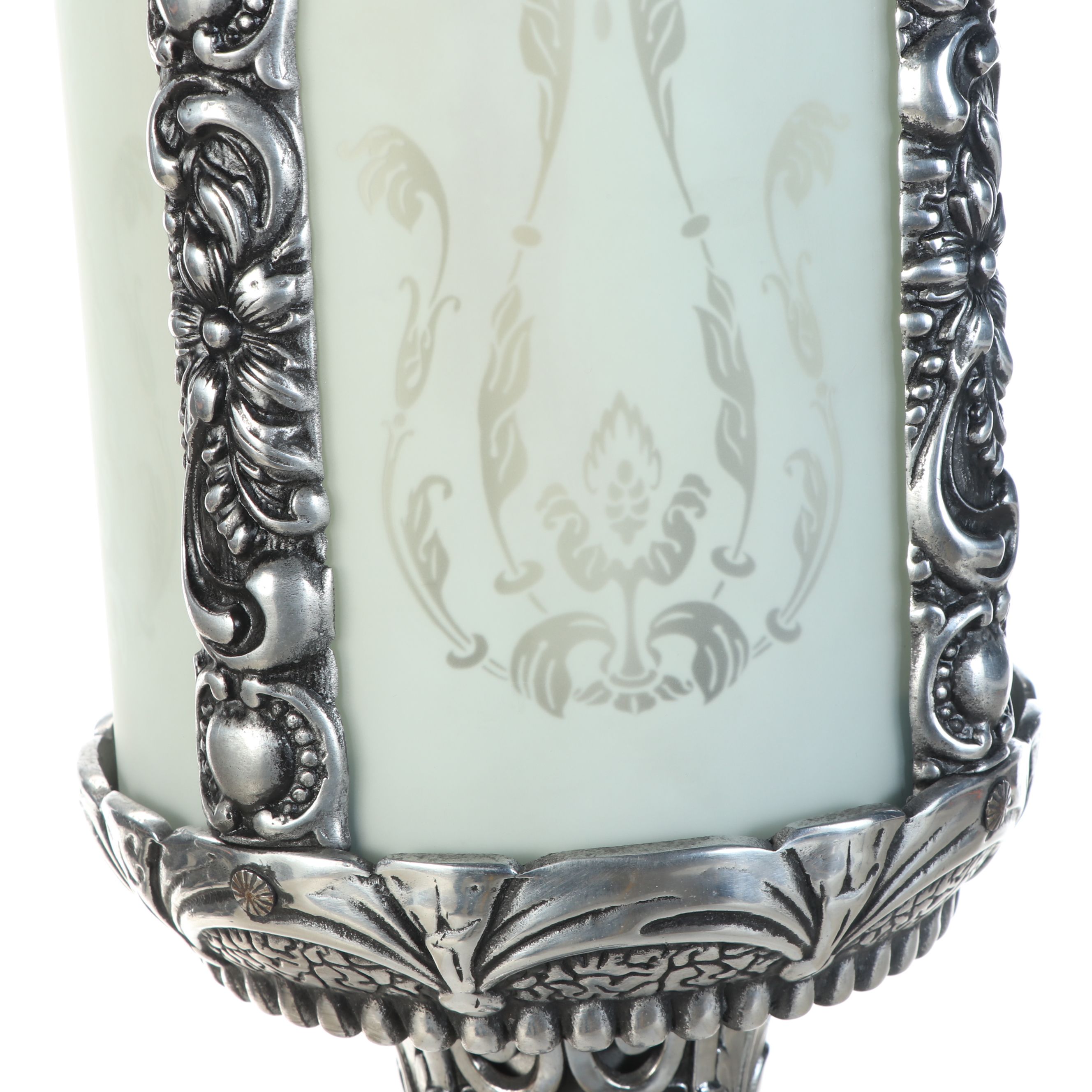 Victorian Style Cast Metal Floor Lamp with Frosted Glass Panels