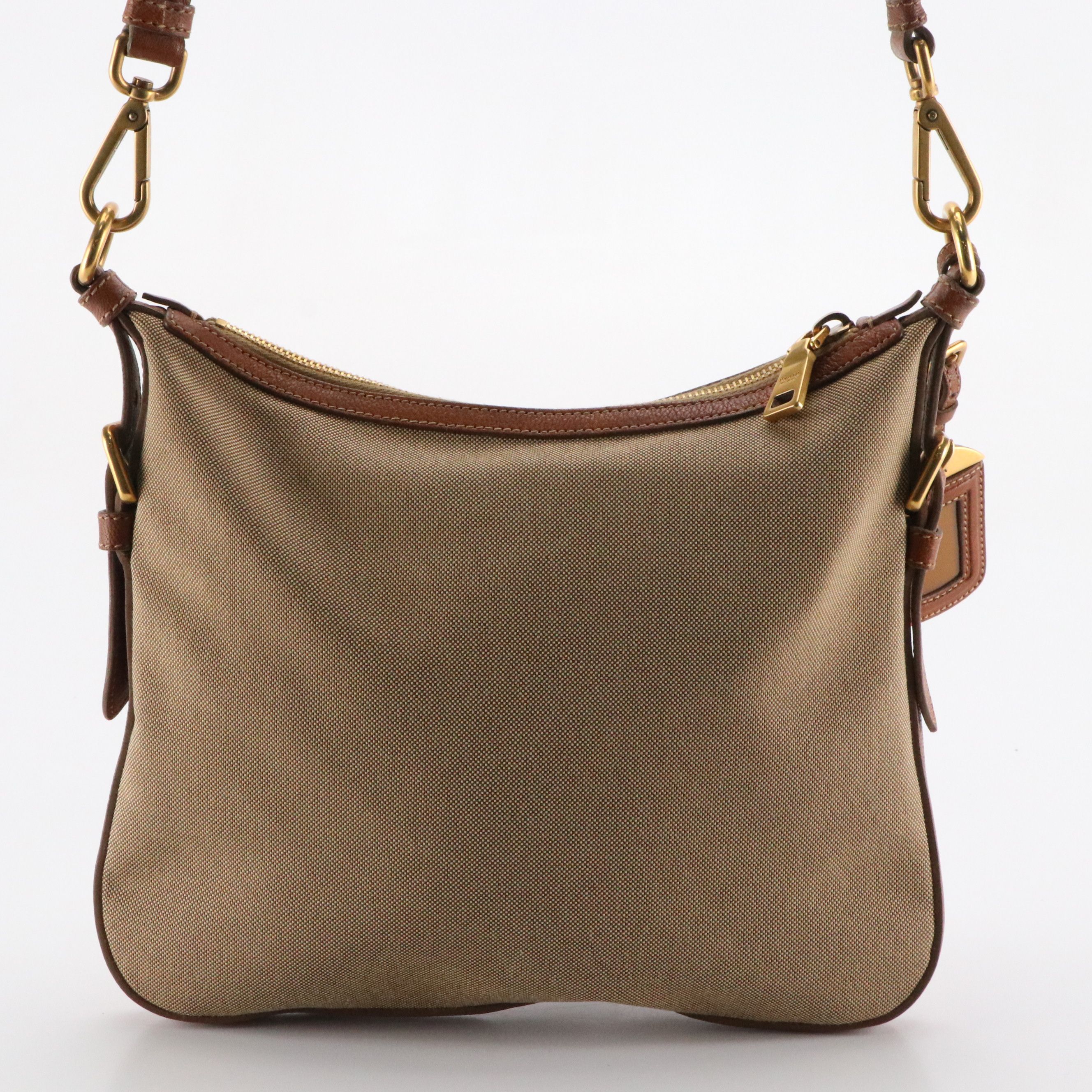 Prada Brown Jacquard Logo Canvas and Leather Crossbody Bag