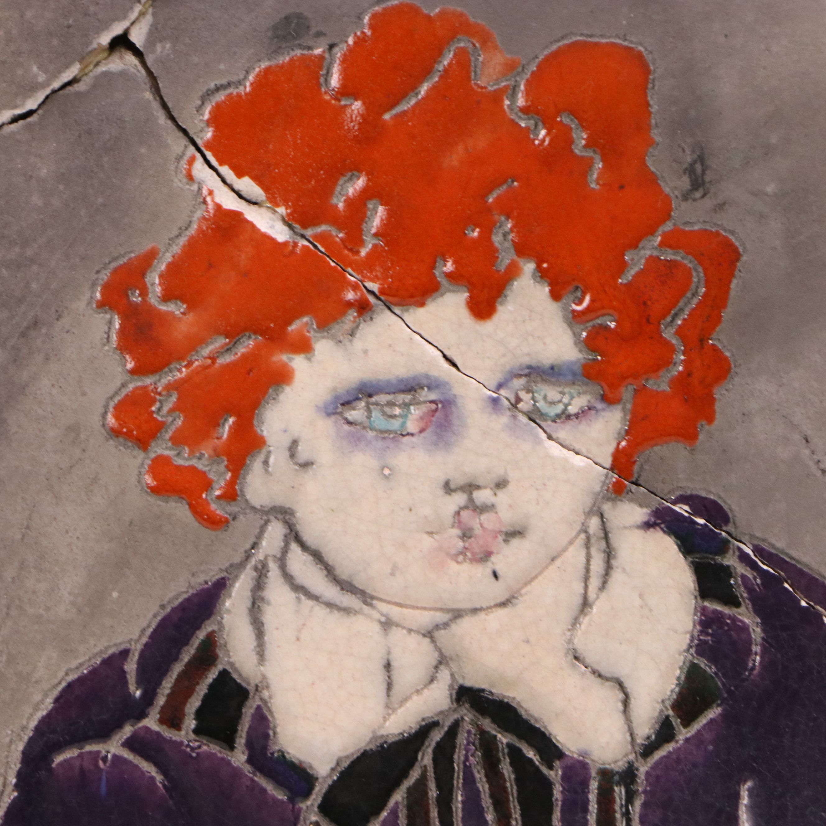 European School Hand-Painted Ceramic Wall Plaque, Circa 1970