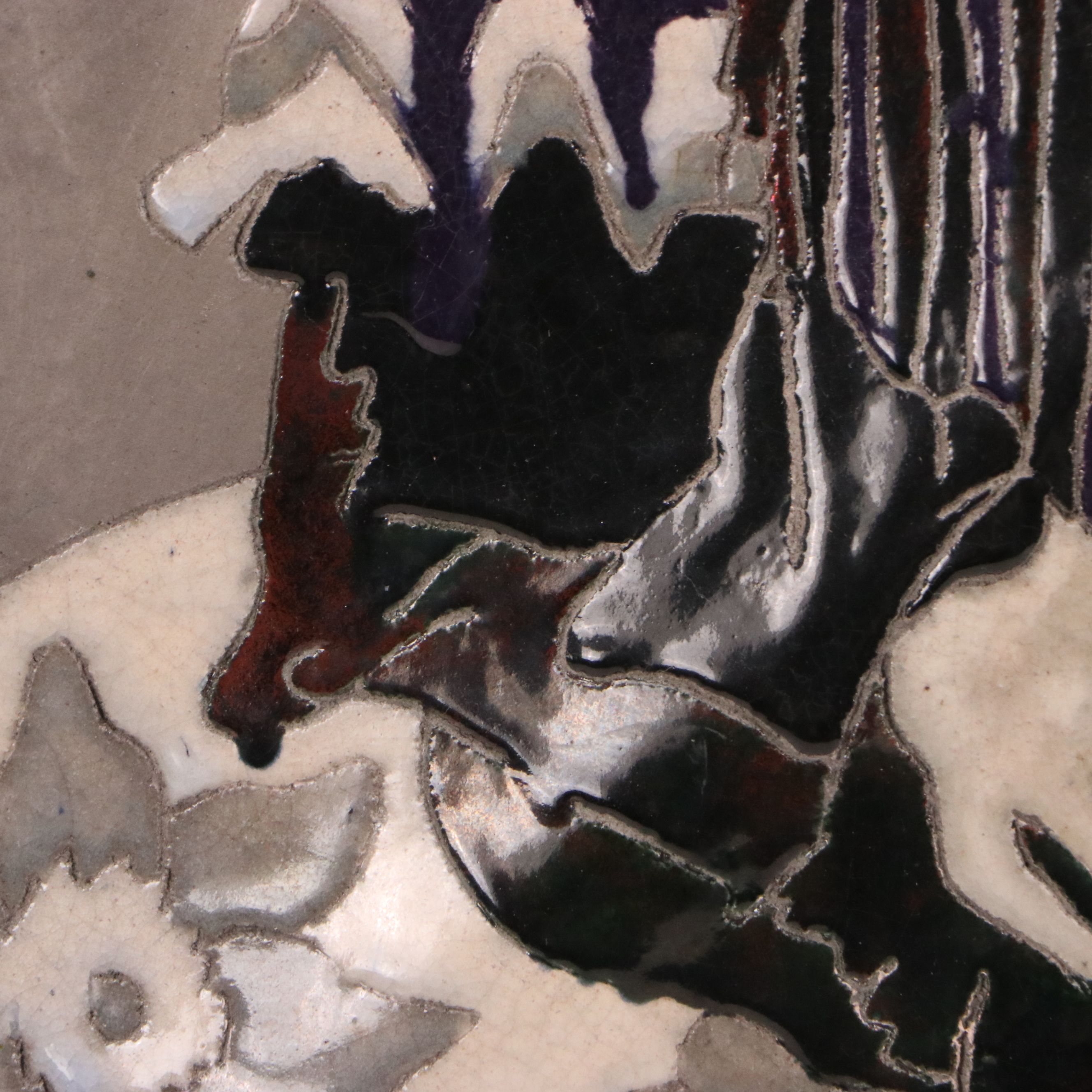 European School Hand-Painted Ceramic Wall Plaque, Circa 1970