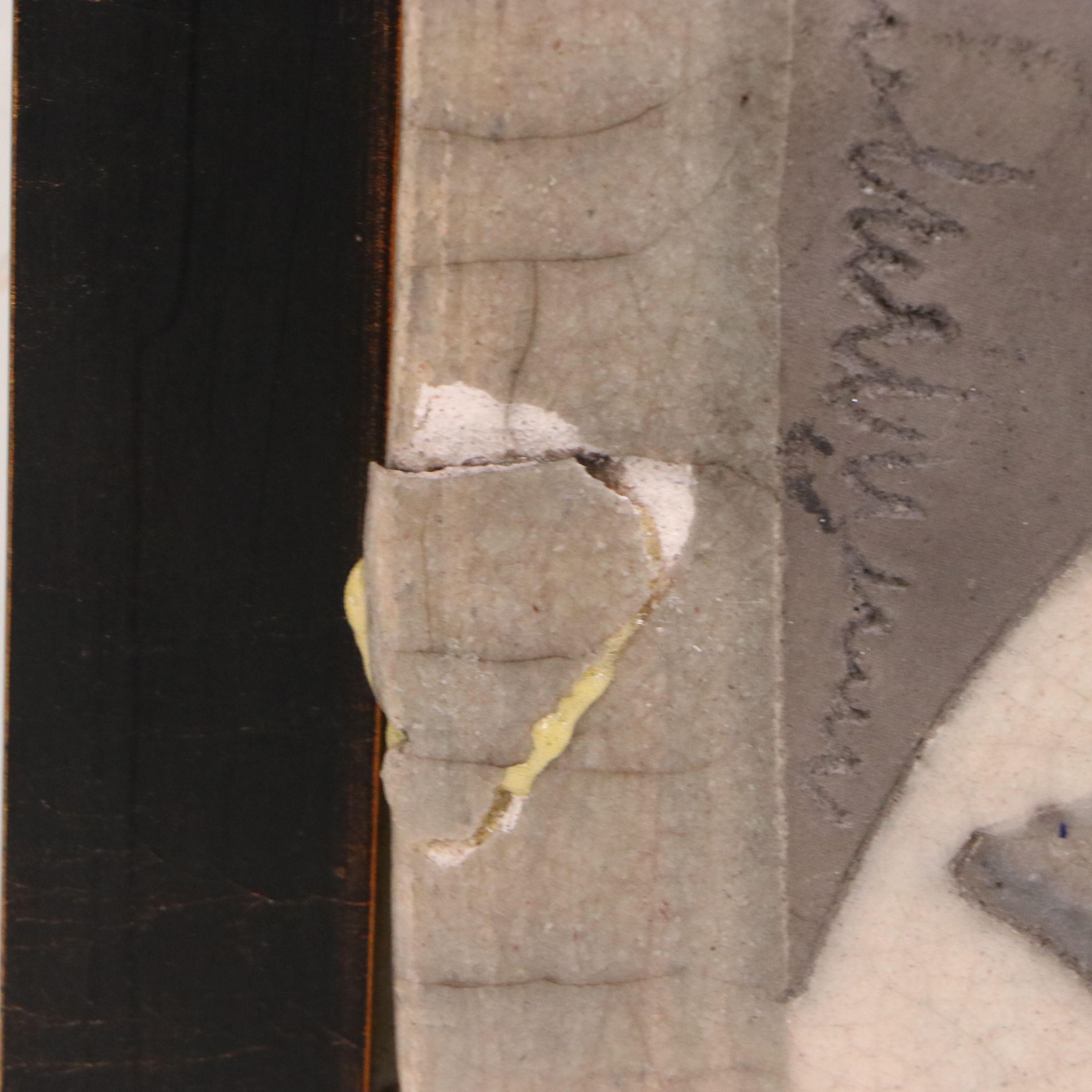 European School Hand-Painted Ceramic Wall Plaque, Circa 1970