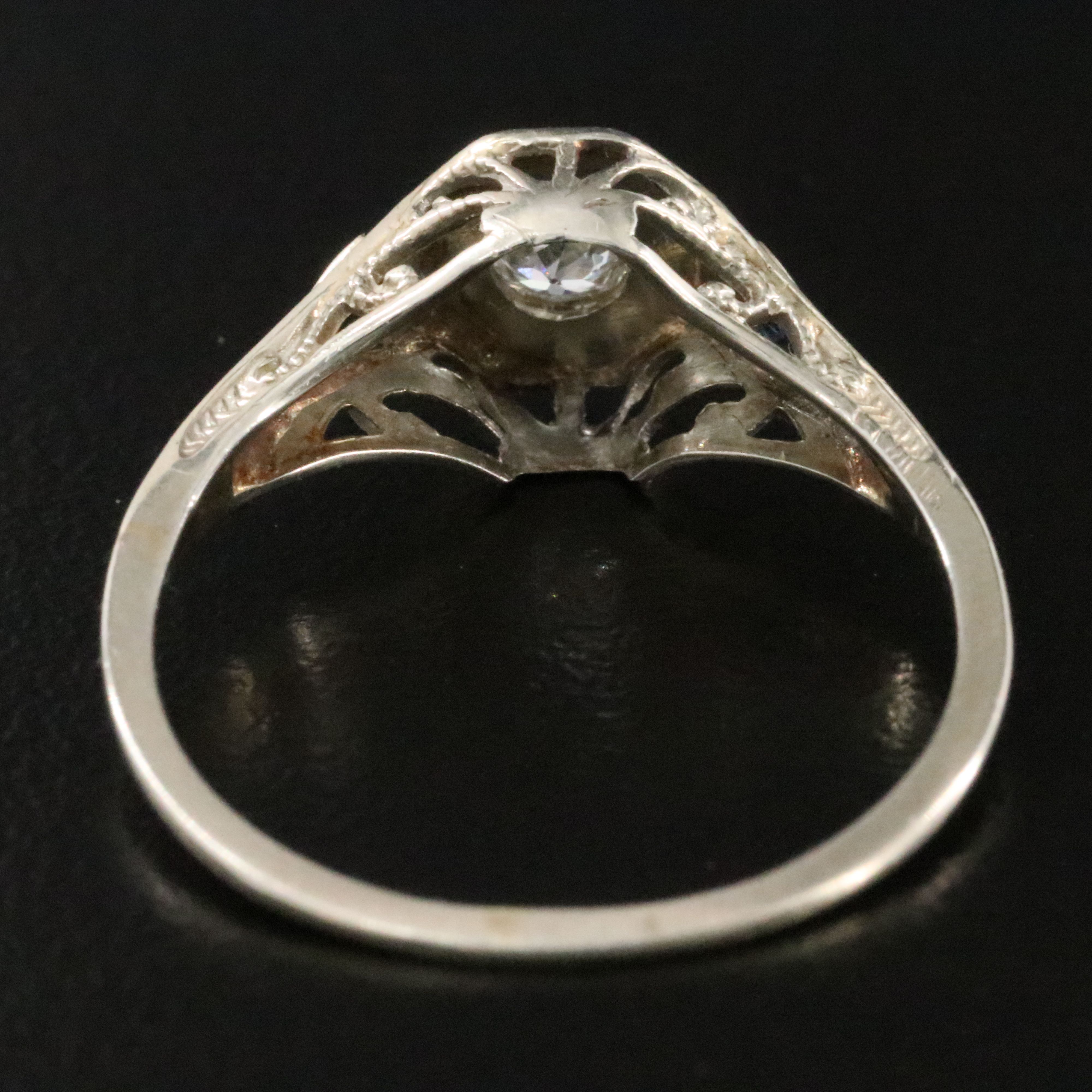 Art Deco 14K and 10K 0.11 CT Diamond and Glass Scrolled Design Ring