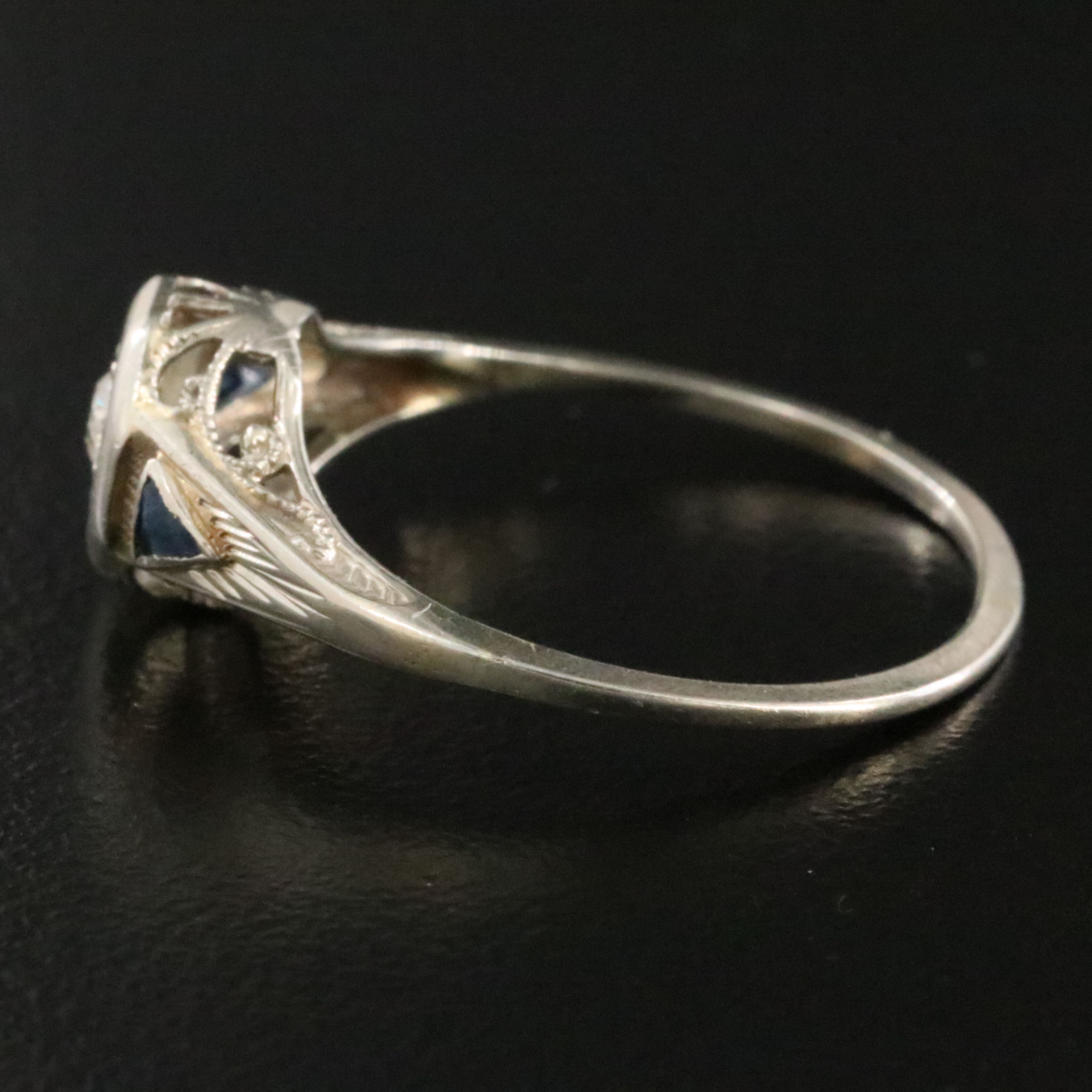 Art Deco 14K and 10K 0.11 CT Diamond and Glass Scrolled Design Ring