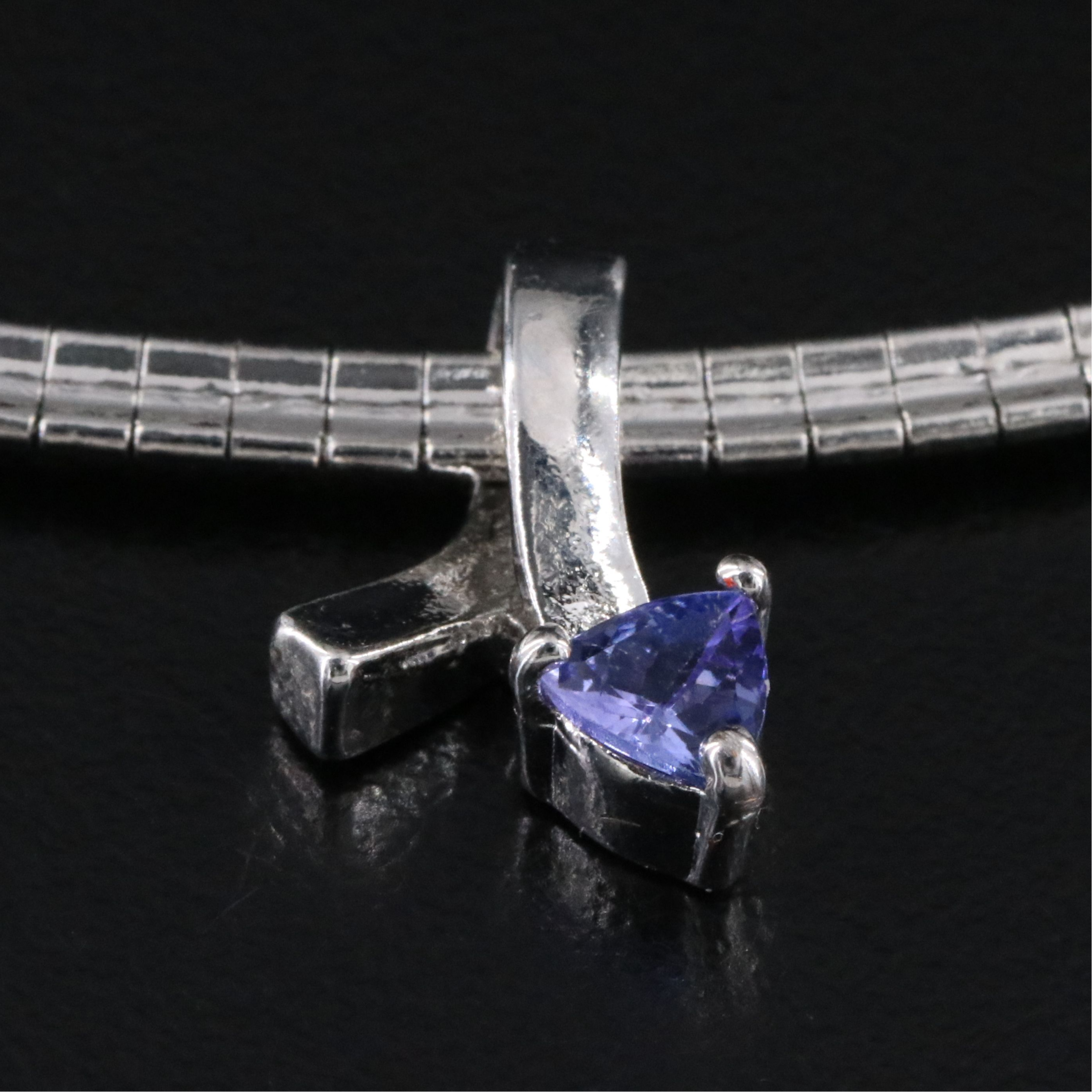 Tanzanite Pendant Slide on Omega Chain Necklace