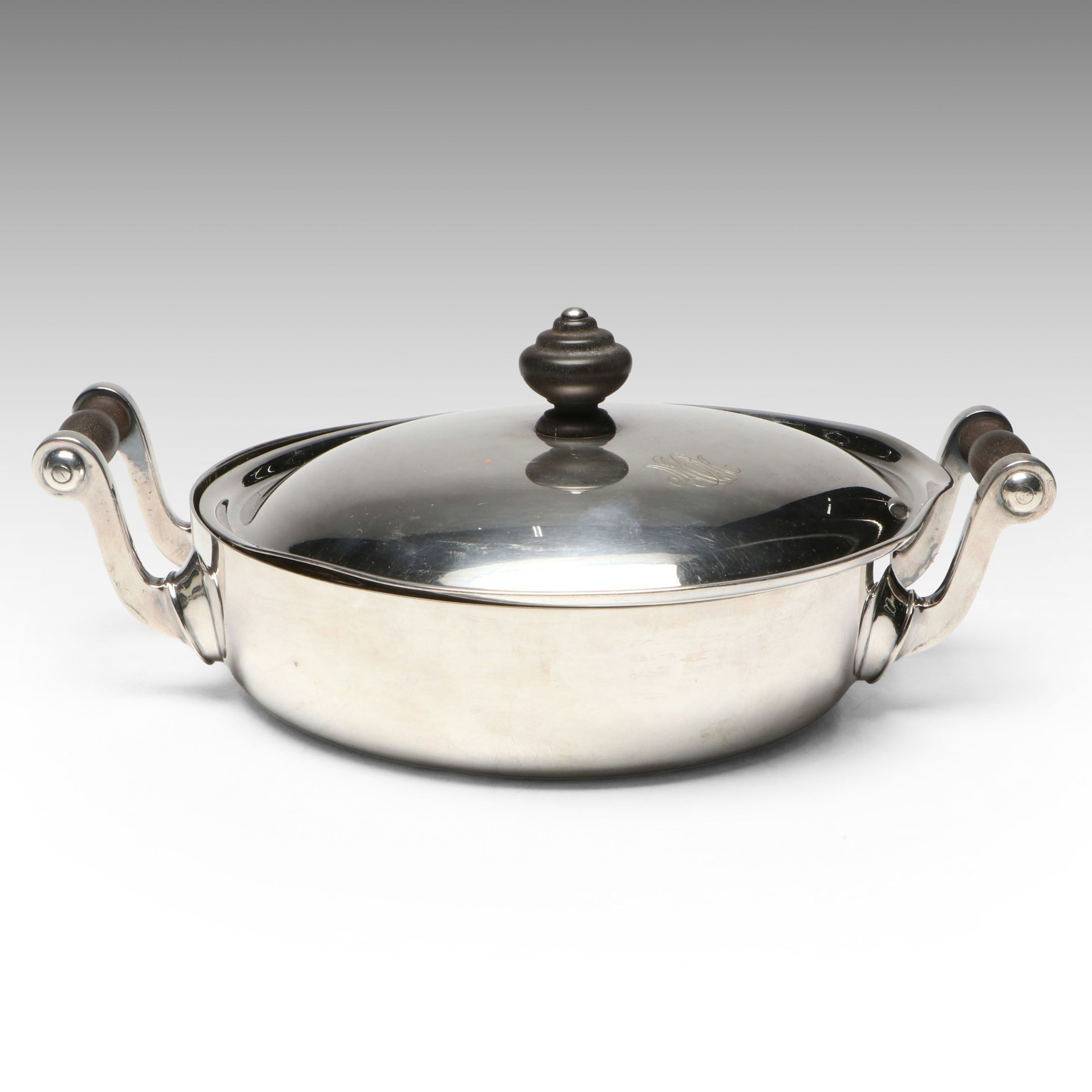 Tiffany & Co. Silver Plate and Wood Handled Lidded Serving Dish, Mid-20th C.