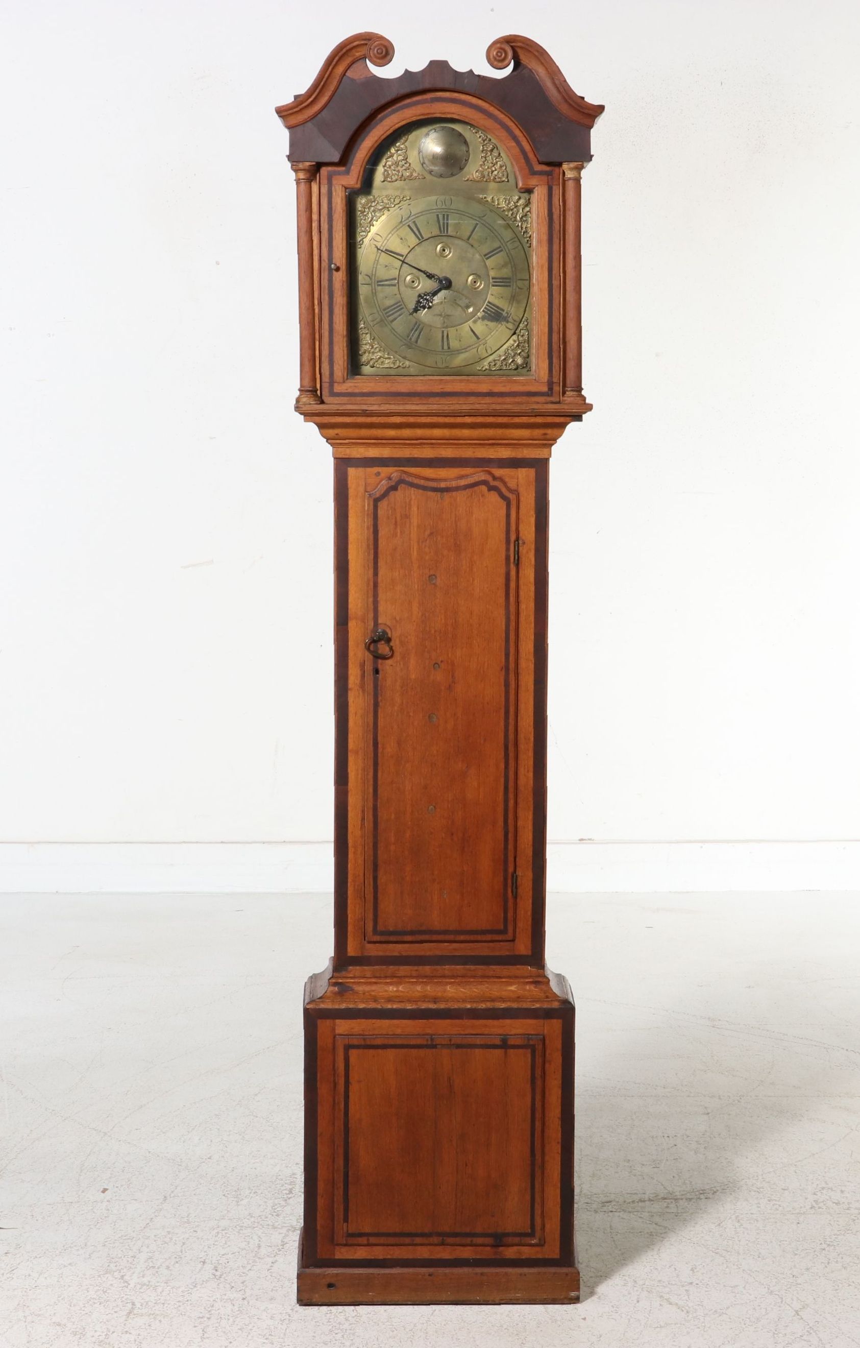 Samuel Lawson "Kighley" English Regency Oak and Walnut Longcase Clock, 18th C.
