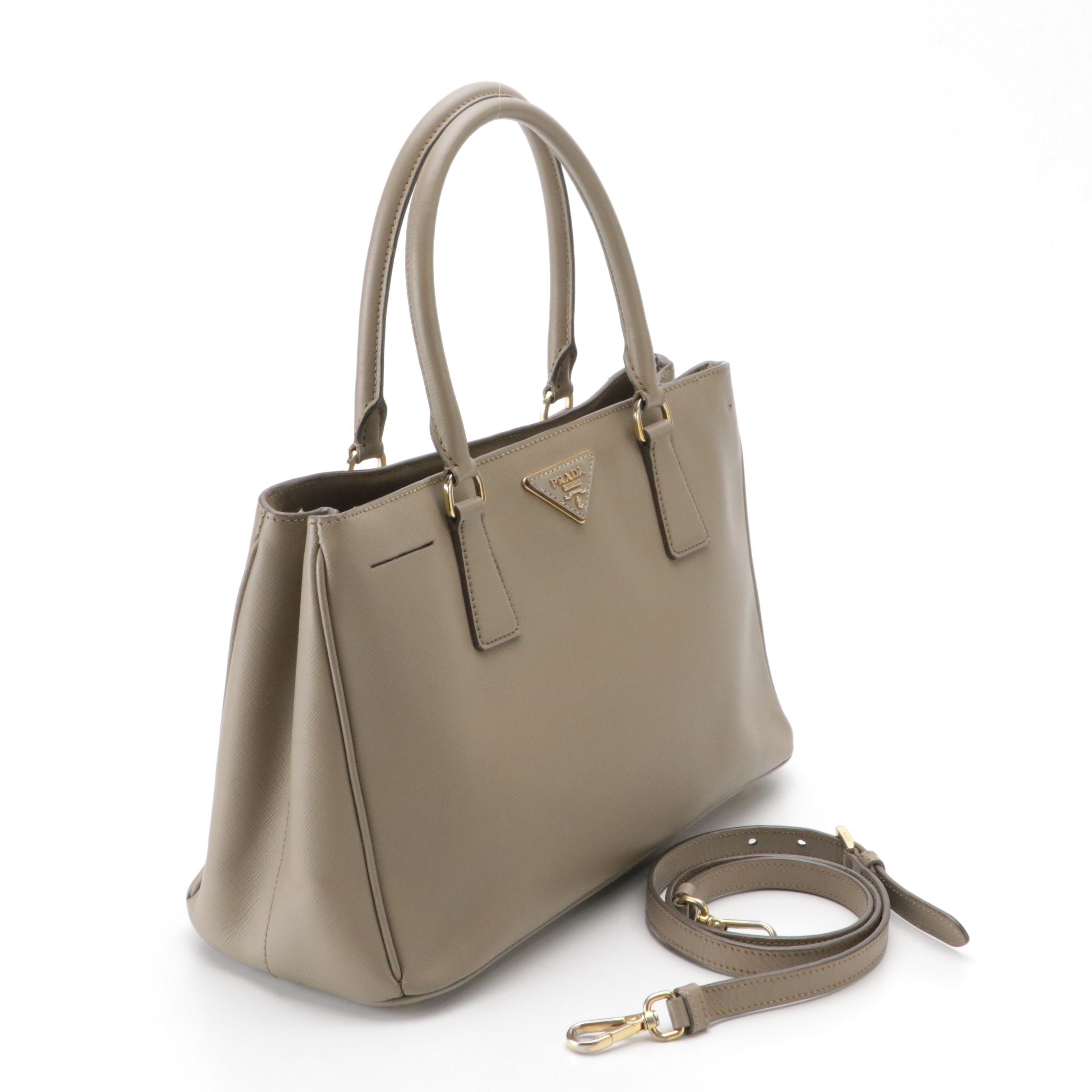 Prada Two-Way Shopping Tote in Taupe Saffiano Leather