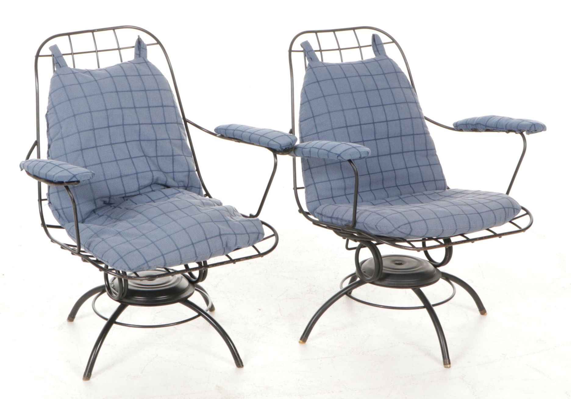 Mid Century Modern Wire Swivel Rocking Lounge Chairs