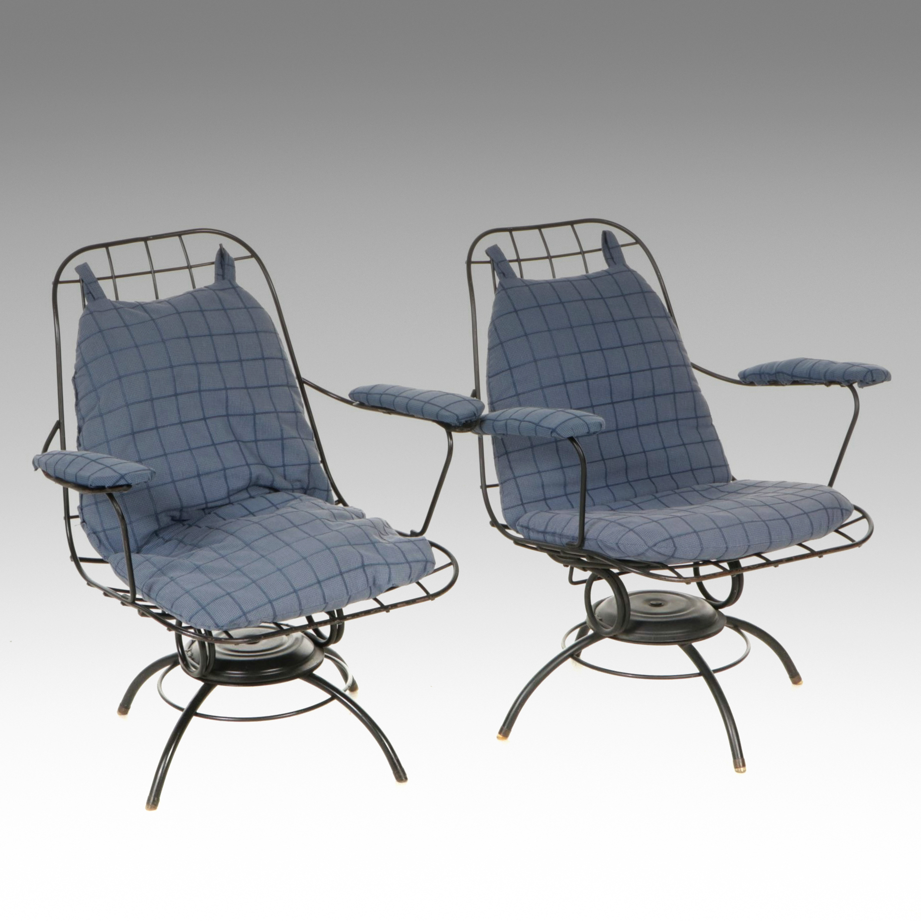 Mid Century Modern Wire Swivel Rocking Lounge Chairs