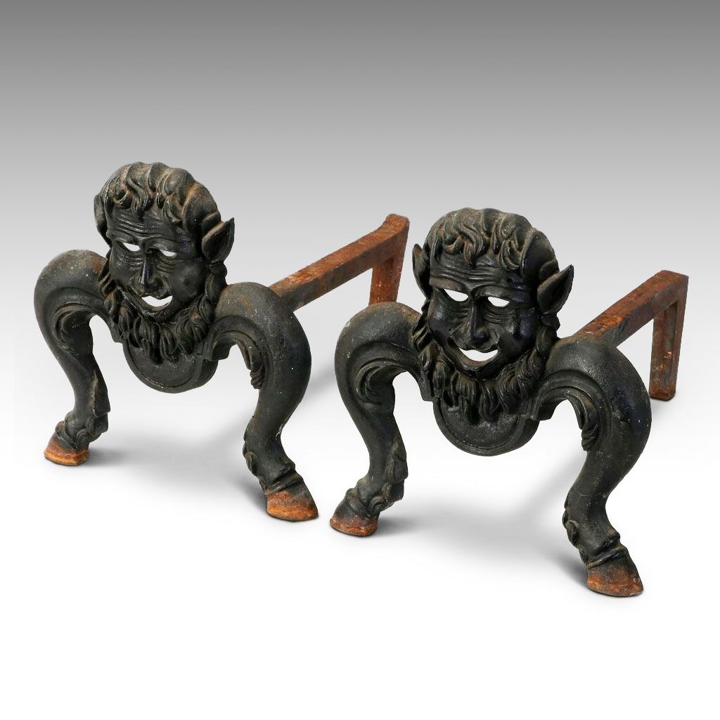 Pair of Cast Iron Figural Satyr Andirons