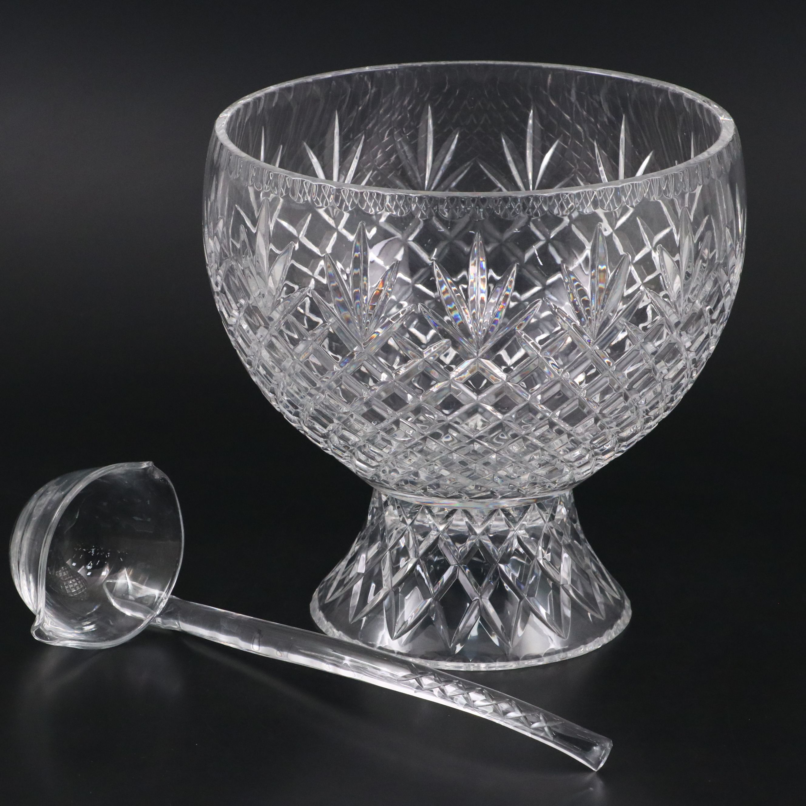 Waterford Crystal Punch Bowl with Ofnah "Windsor" Punch Cups and Other Ladle