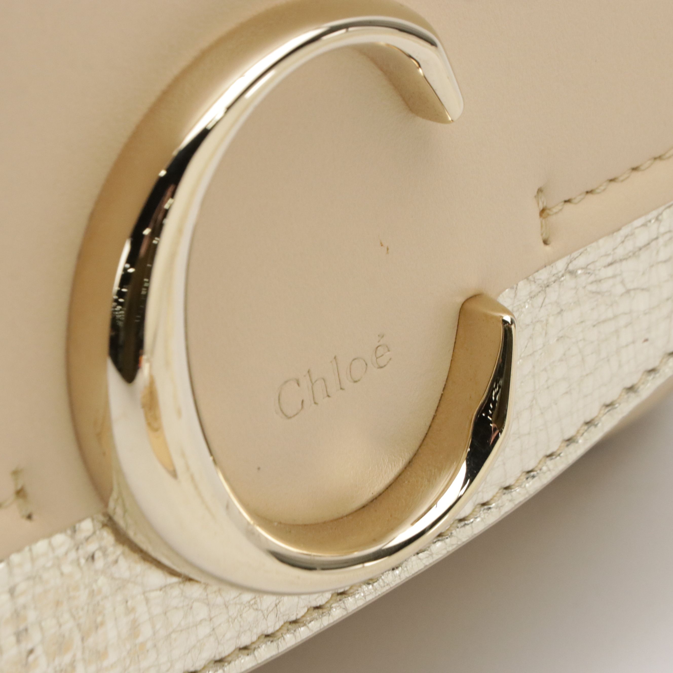 Chloé Small C Two-Way Bag in Beige Smooth Calf Leather and Metallic Accent